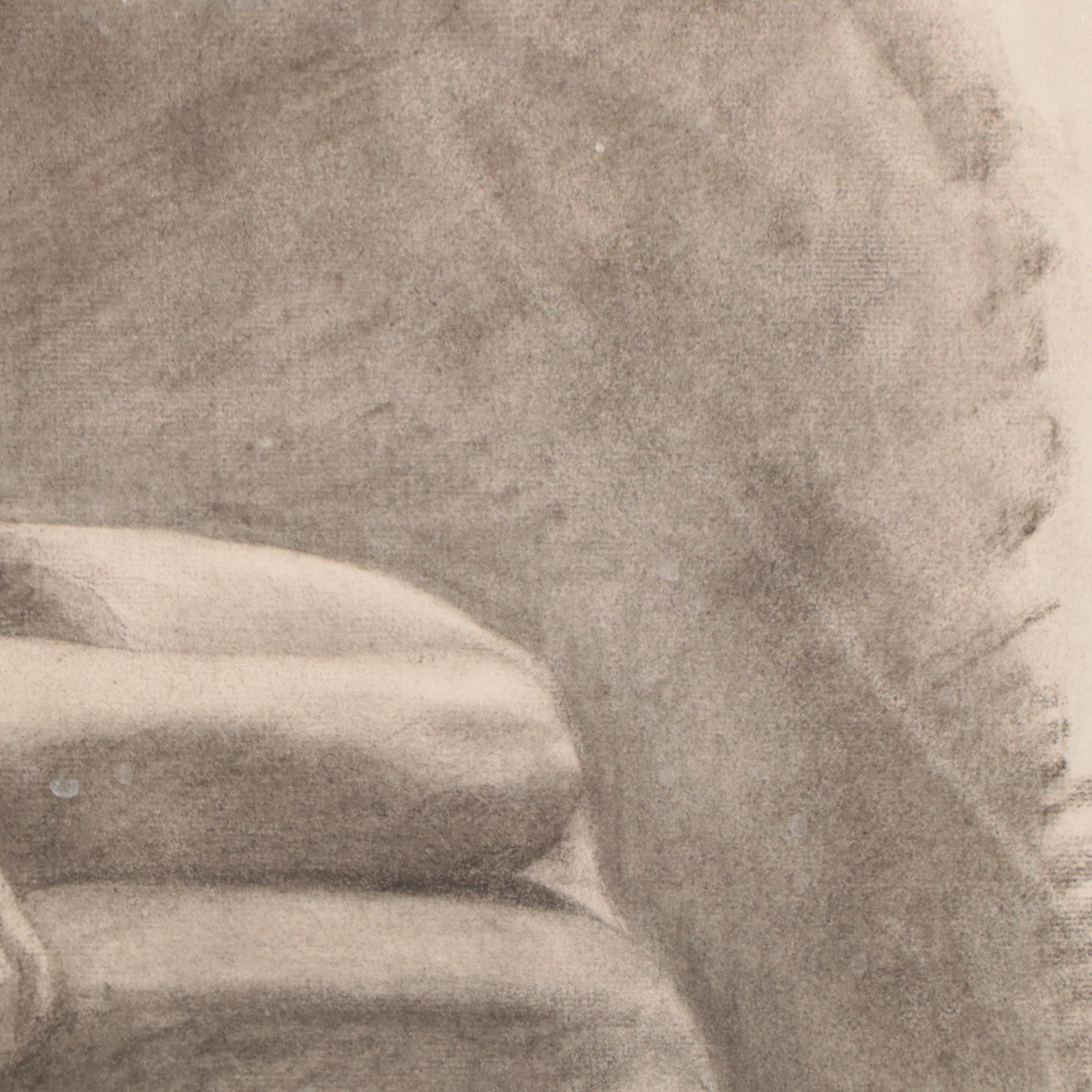 Attributed to Enno Meyer Charcoal Drawing of Reclining Male Nude