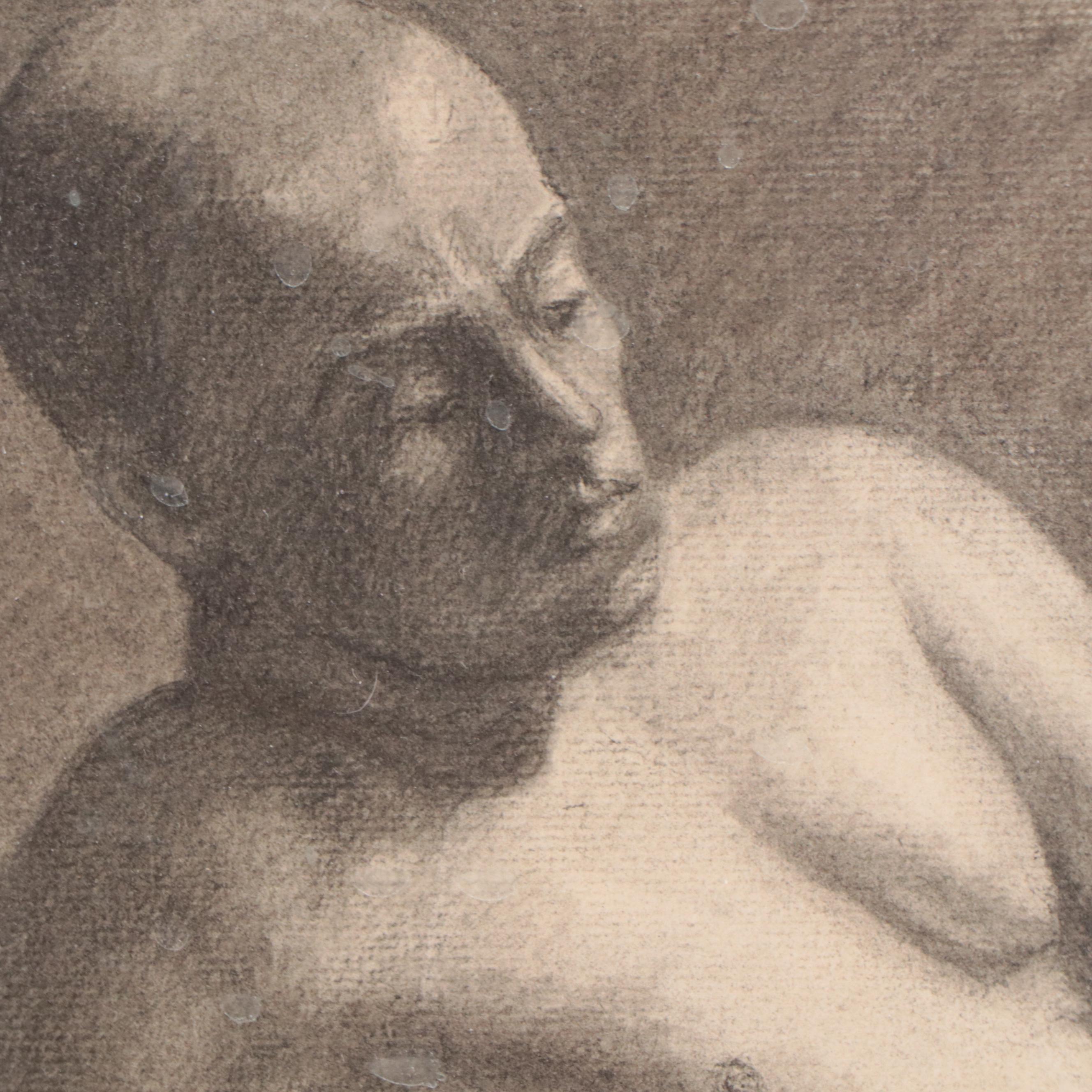 Attributed to Enno Meyer Charcoal Drawing of Reclining Male Nude