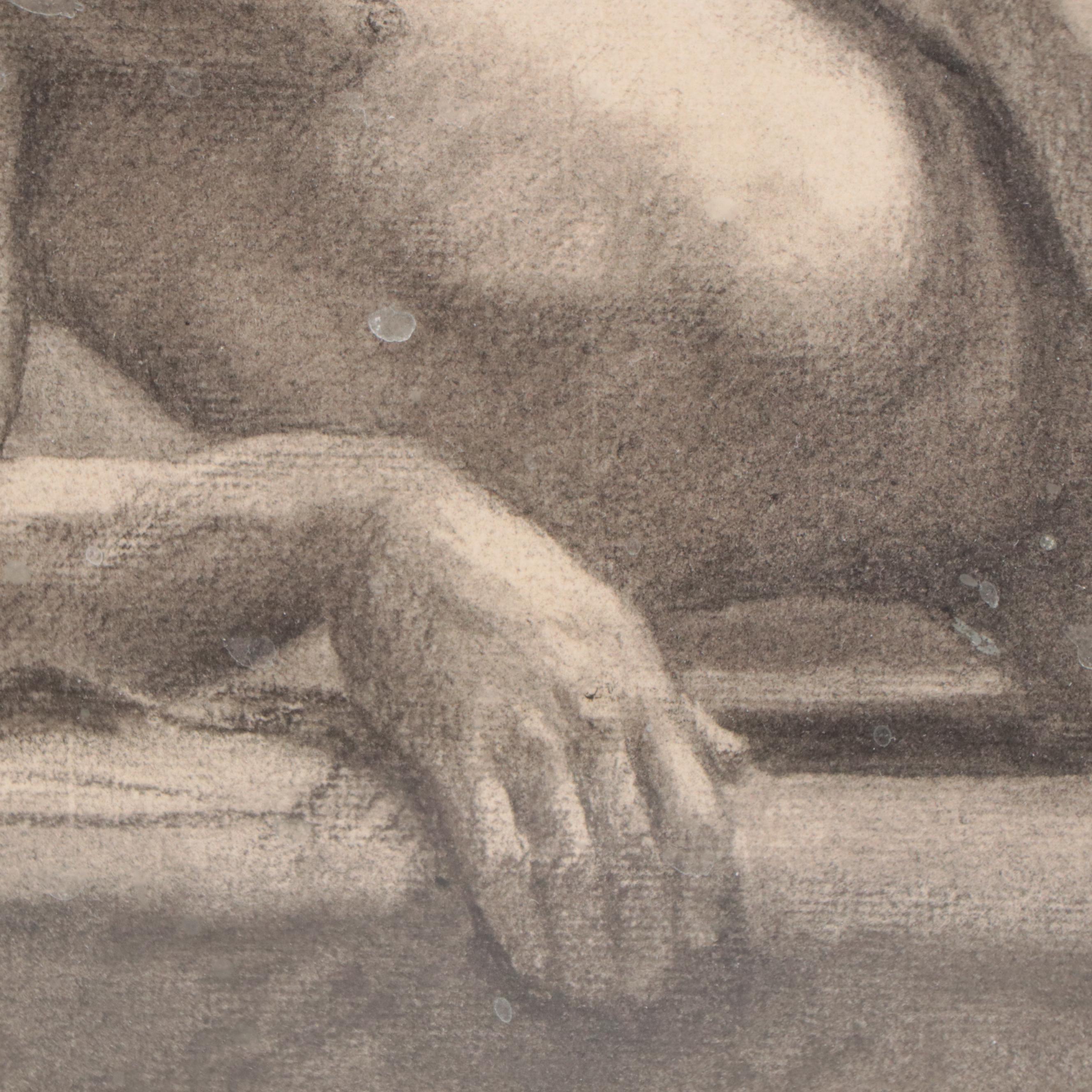 Attributed to Enno Meyer Charcoal Drawing of Reclining Male Nude