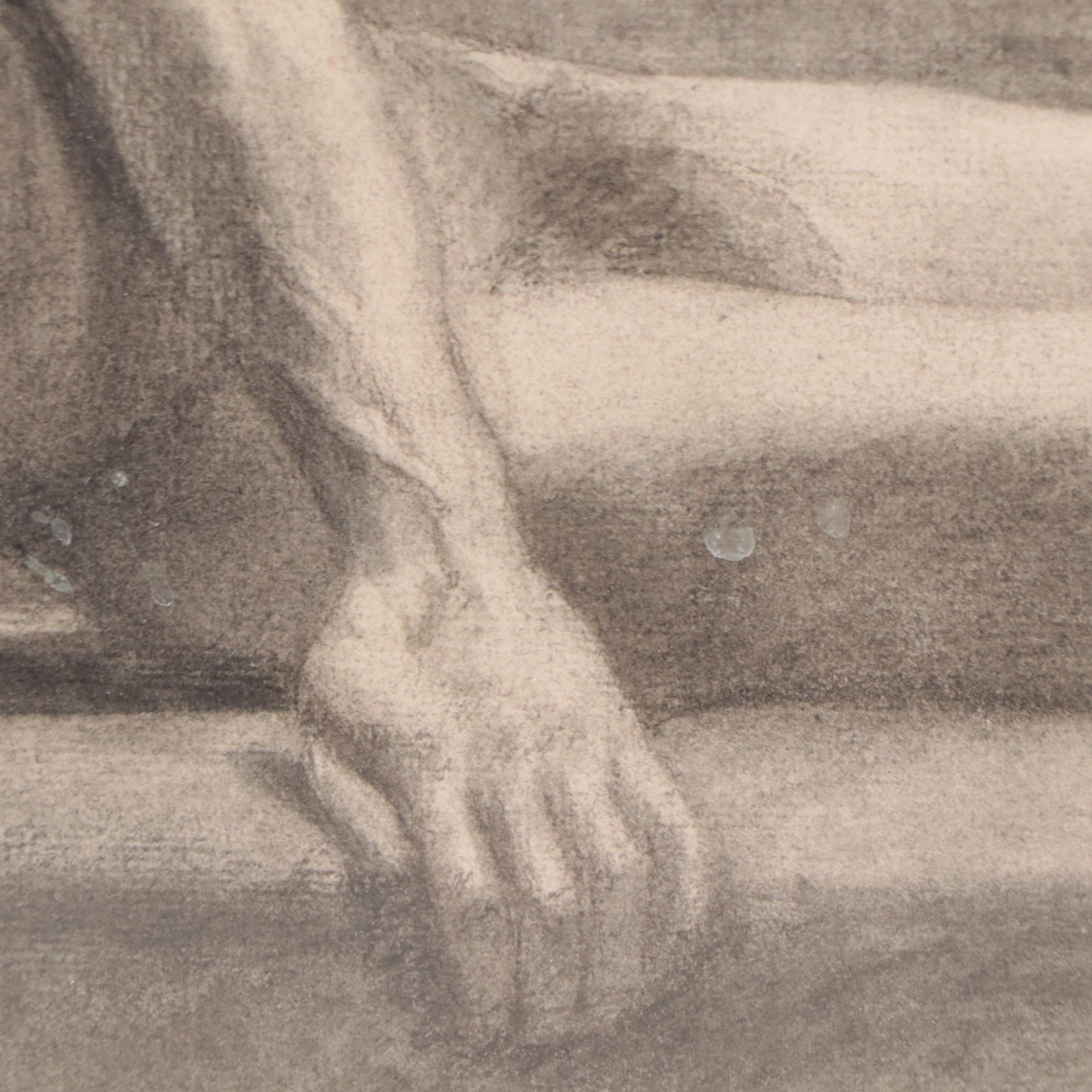 Attributed to Enno Meyer Charcoal Drawing of Reclining Male Nude