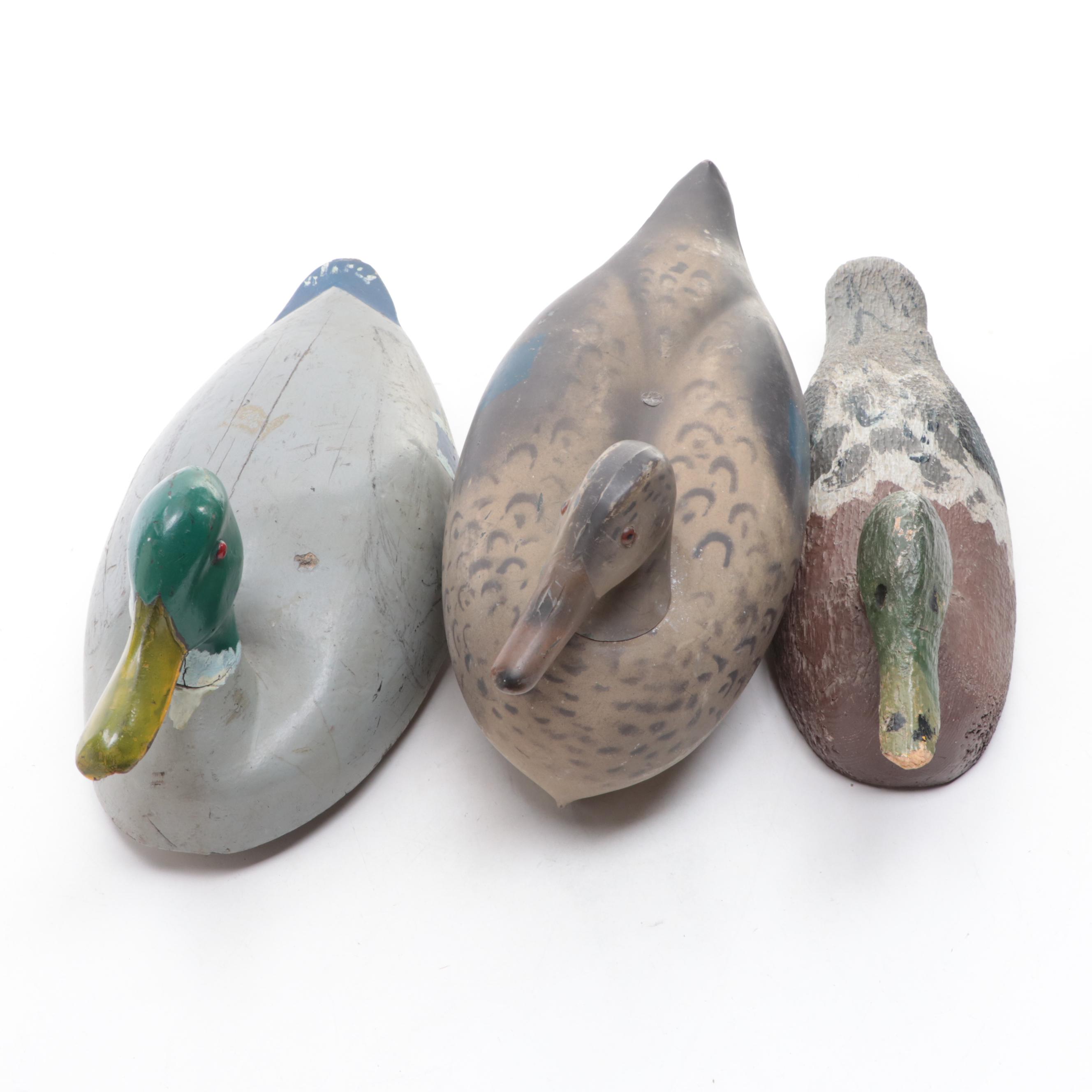 Three Duck Decoys With Mallard Drake and Hen