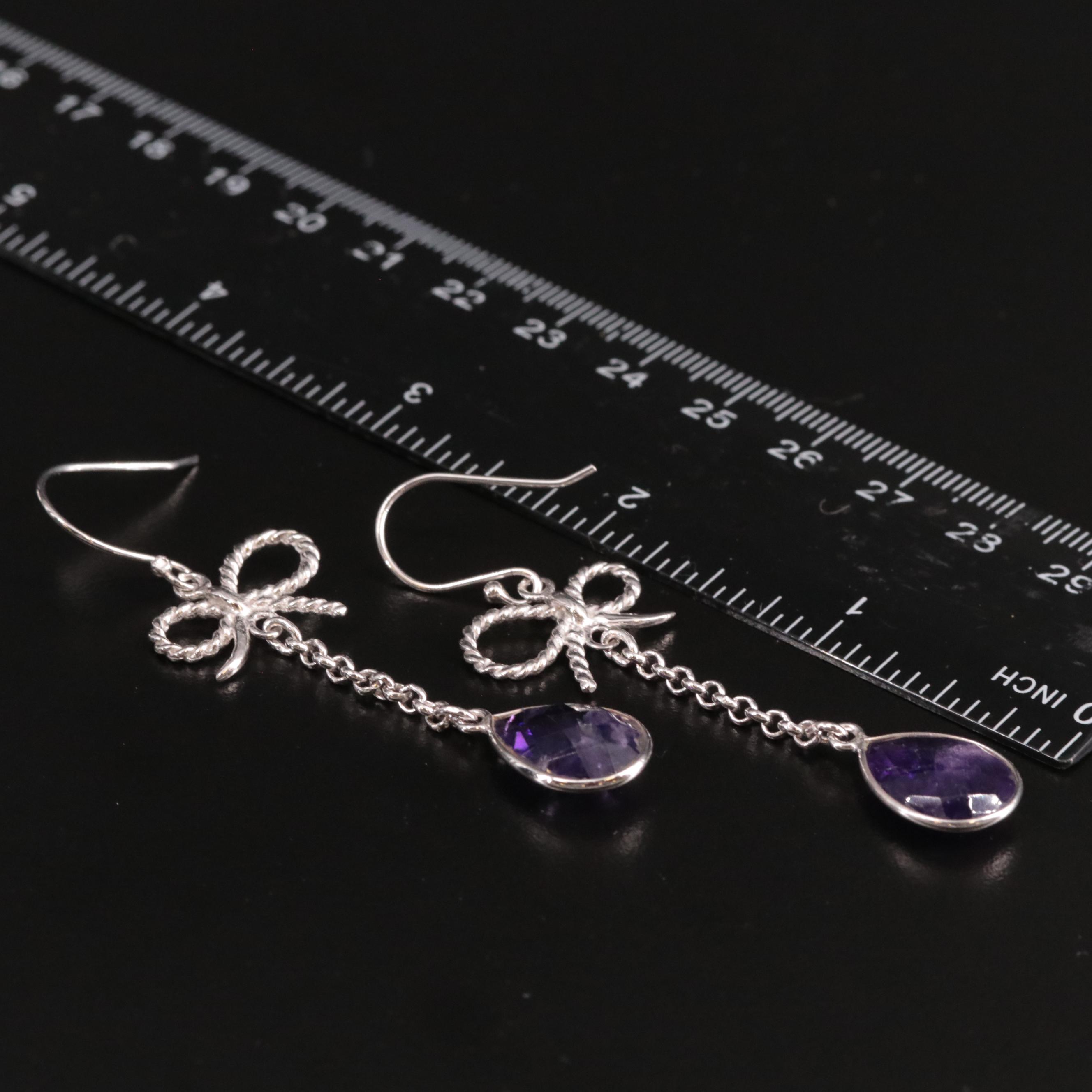 Sterling Amethyst Dangle Earrings Featuring Bow