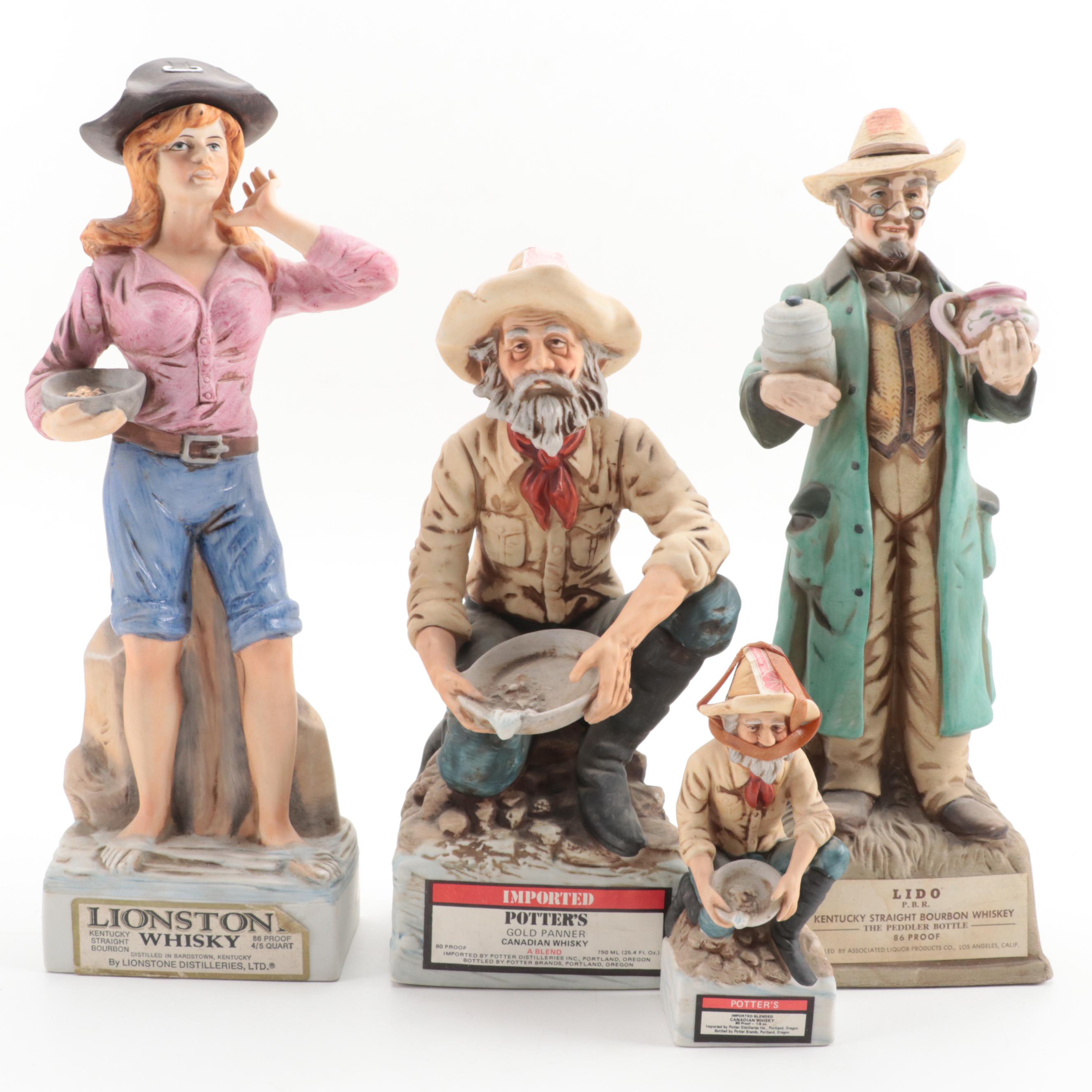 Potter's and Lionstone Western Themed Porcelain Bisque Whiskey Decanters