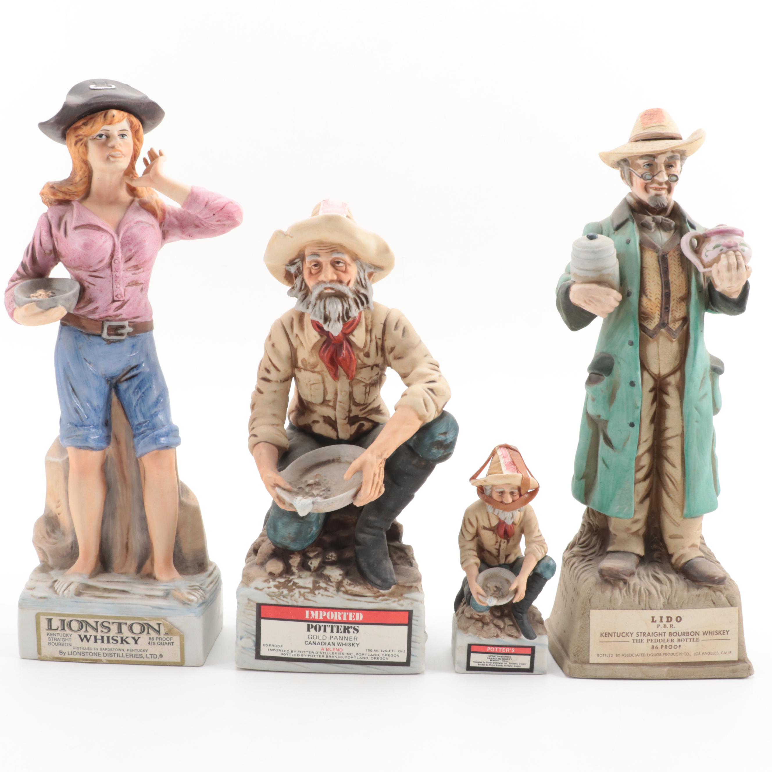 Potter's and Lionstone Western Themed Porcelain Bisque Whiskey Decanters