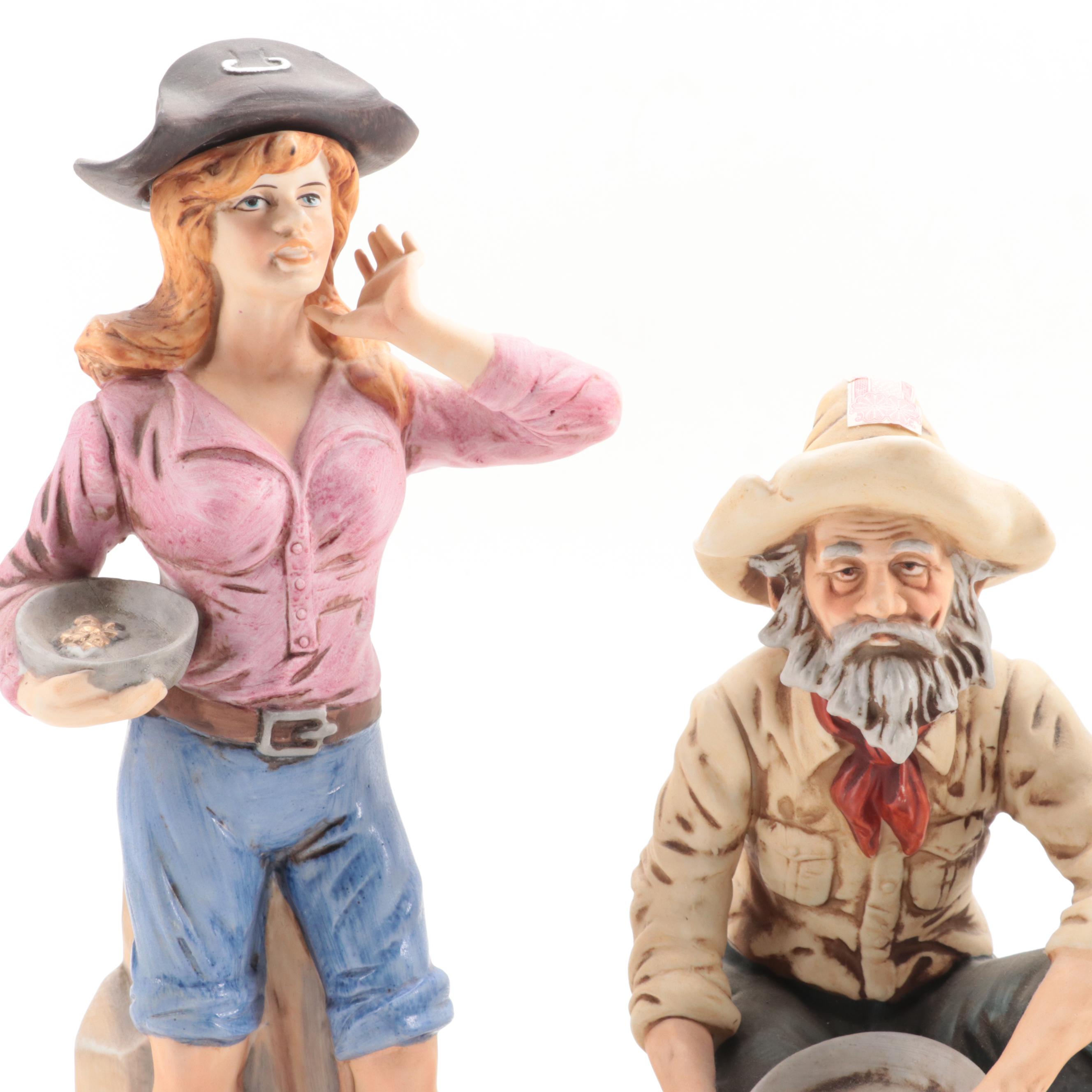 Potter's and Lionstone Western Themed Porcelain Bisque Whiskey Decanters