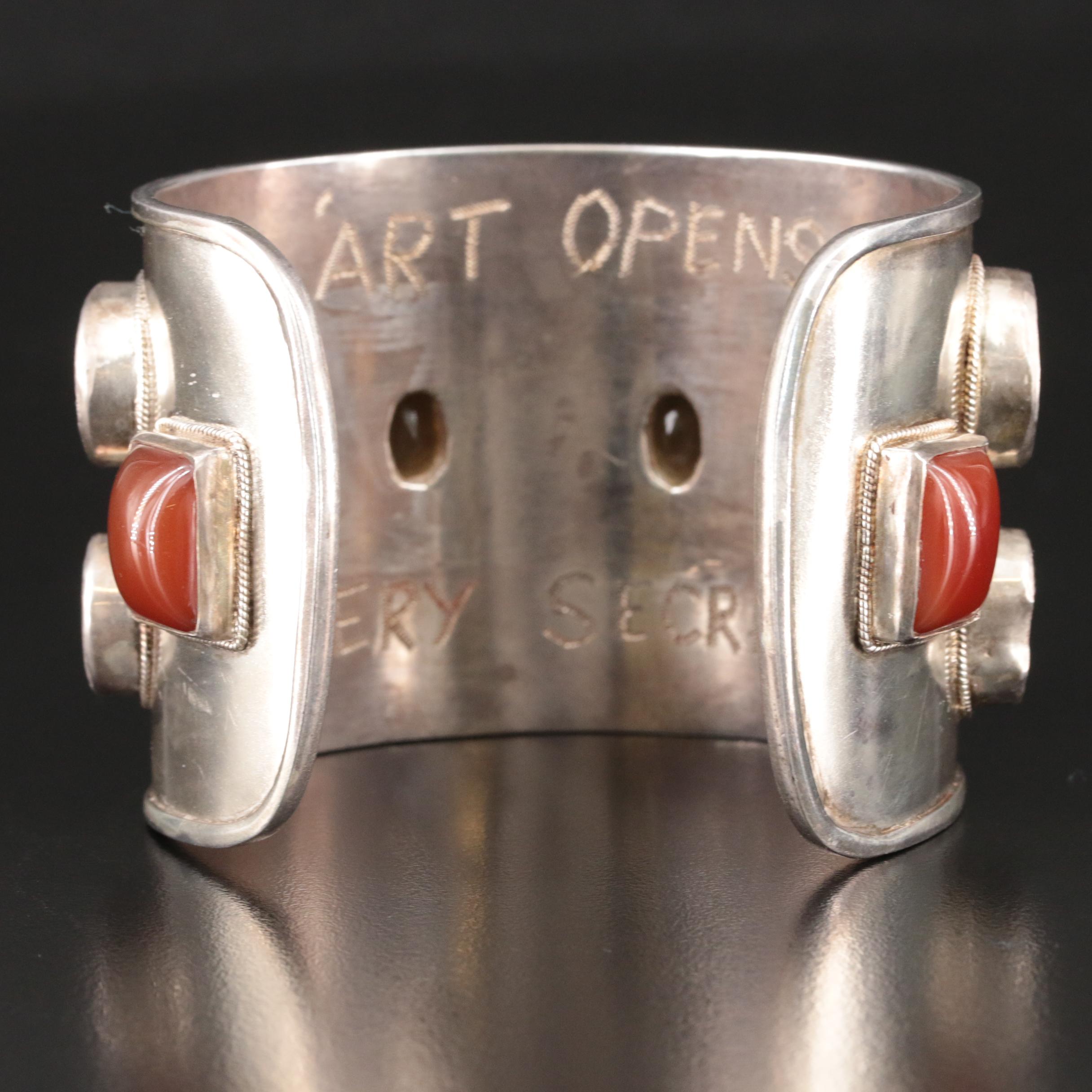 Sterling Carnelian Studio Cuff with Ten Ancient Roman Imperial Bronze Coins