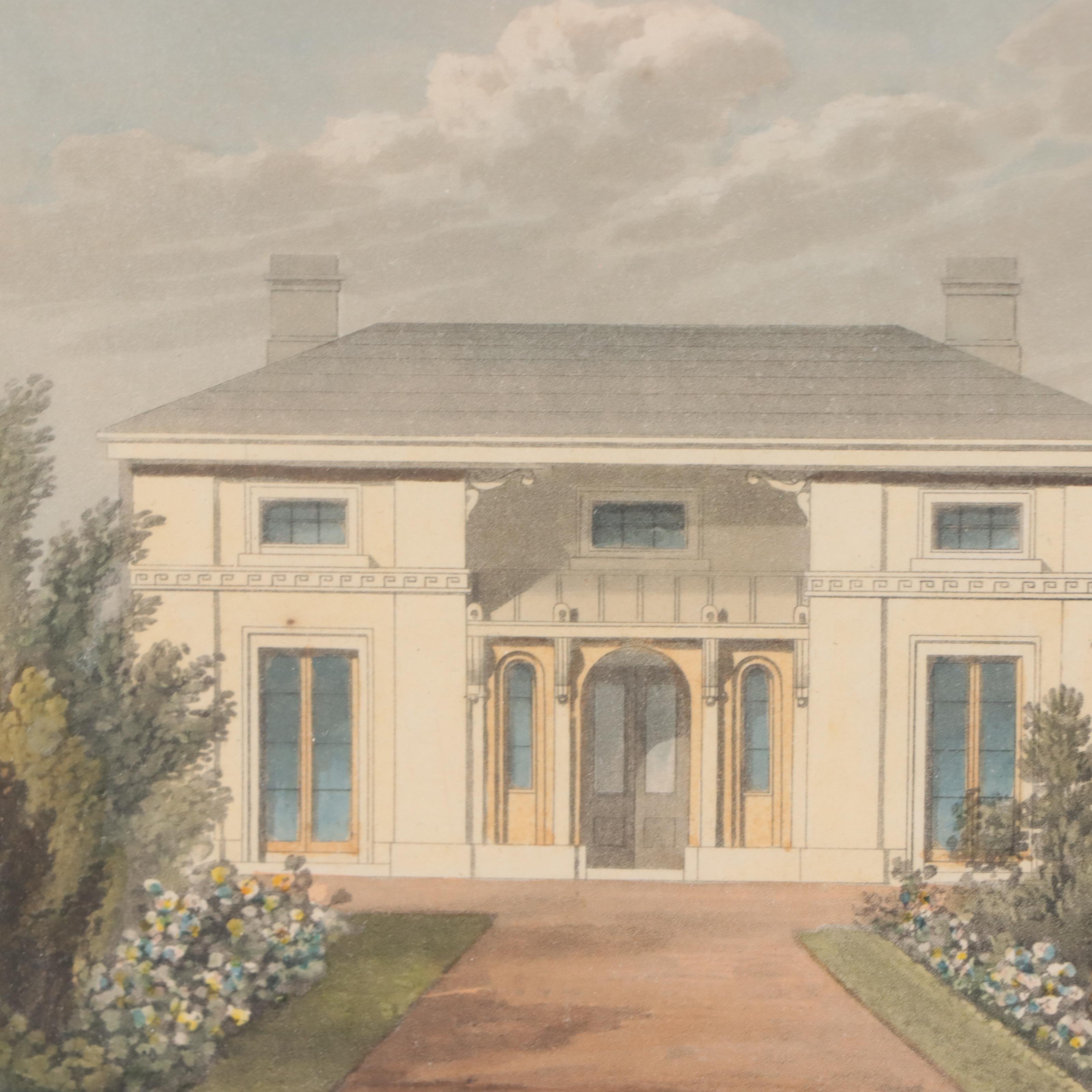 Hand-Colored Architectural Aquatint "Grecian Cottage"