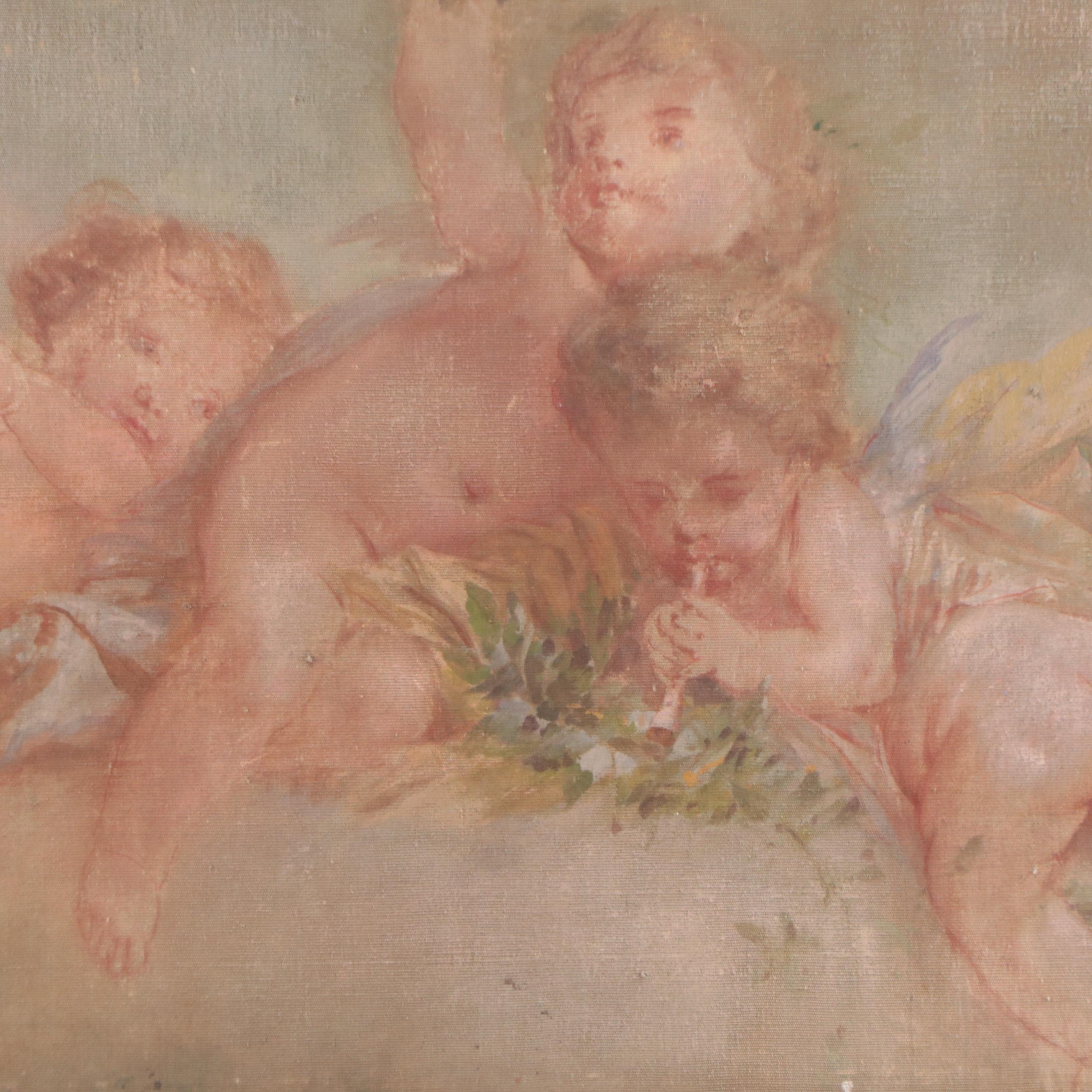 Academic Oil Painting of Lounging Putti, Circa 1900