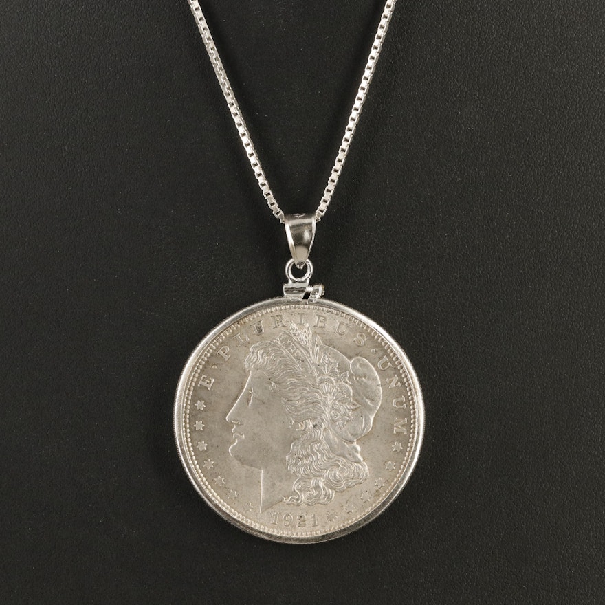 1921 Sterling Morgan Silver Dollar Coin Pendant Necklace