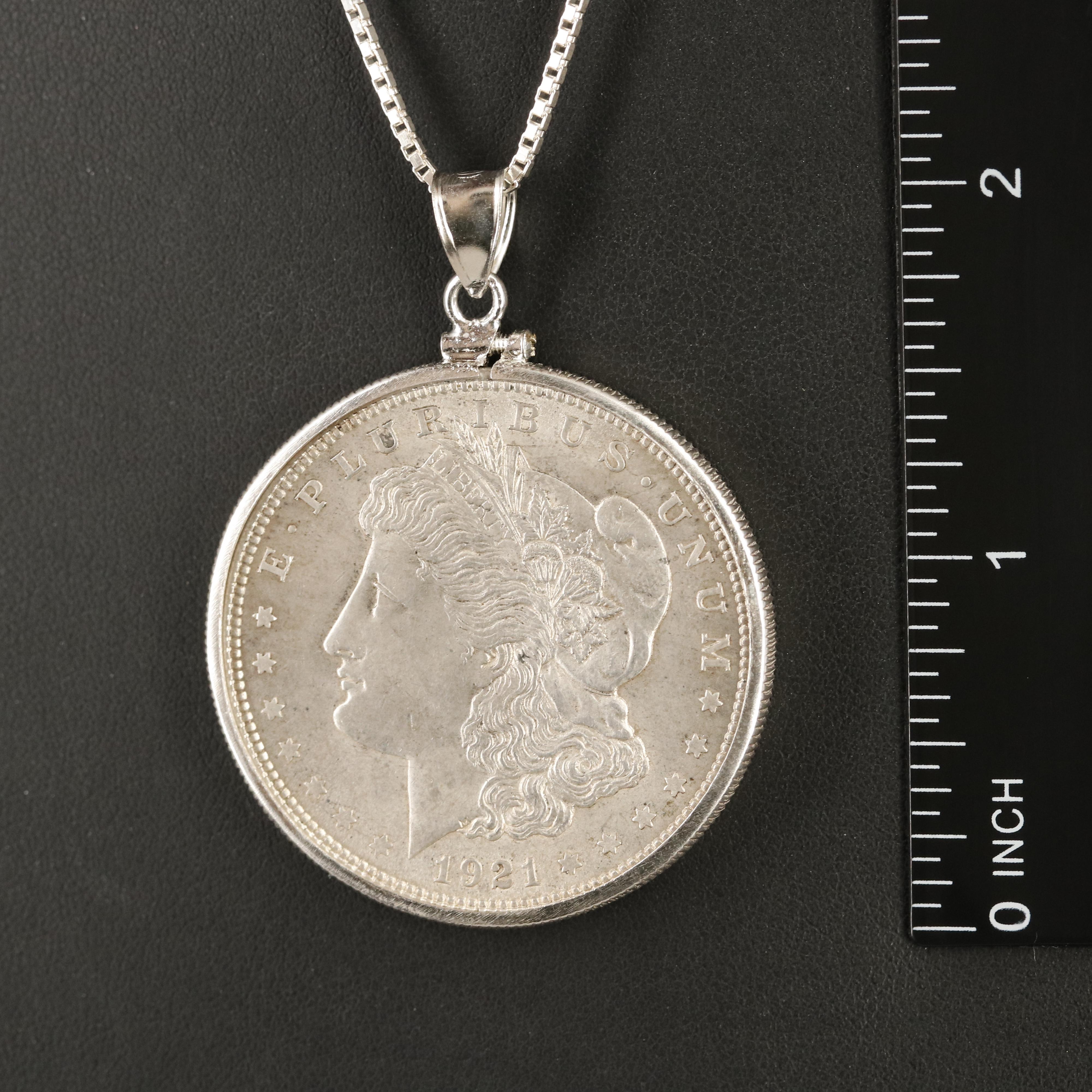 1921 Sterling Morgan Silver Dollar Coin Pendant Necklace