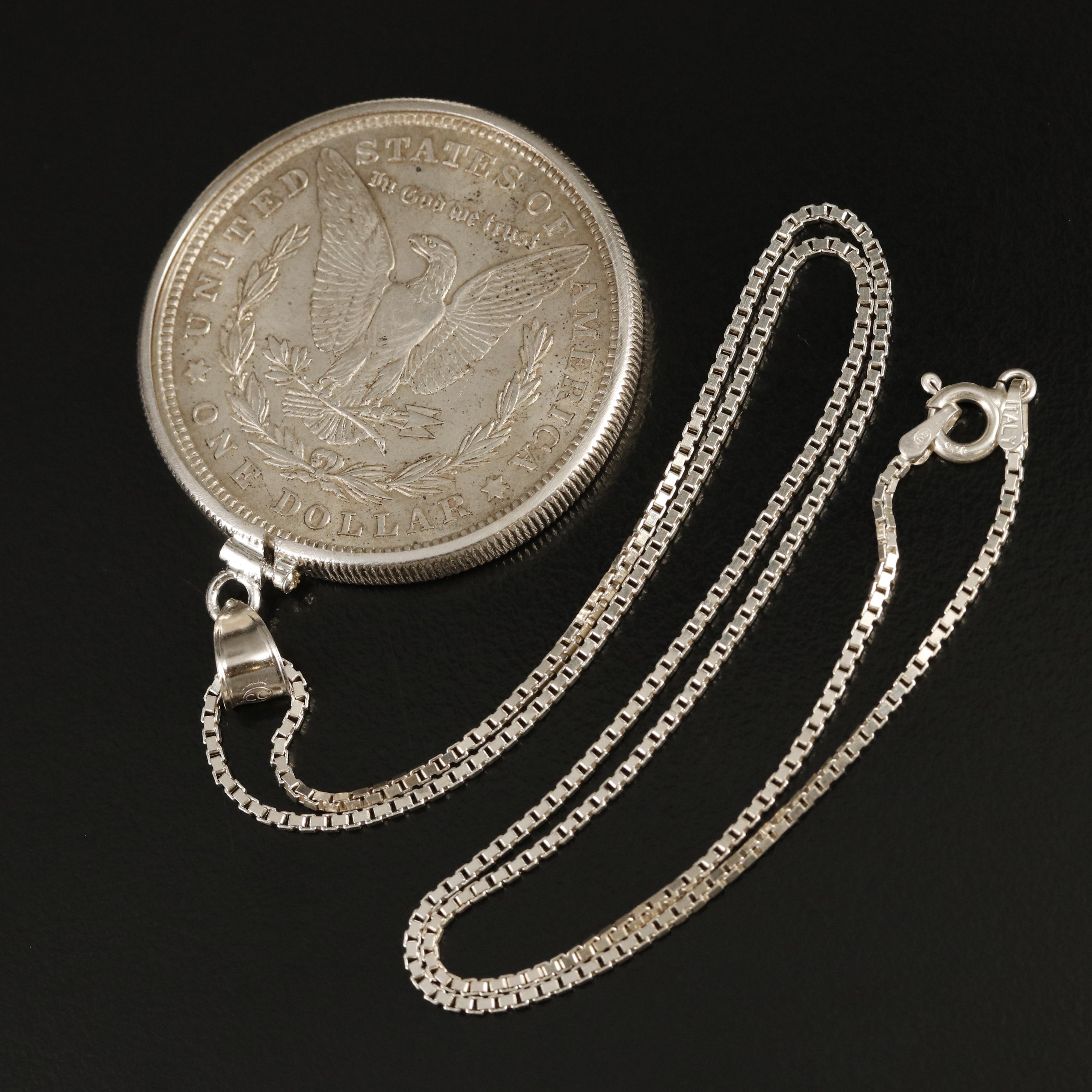 1921 Sterling Morgan Silver Dollar Coin Pendant Necklace
