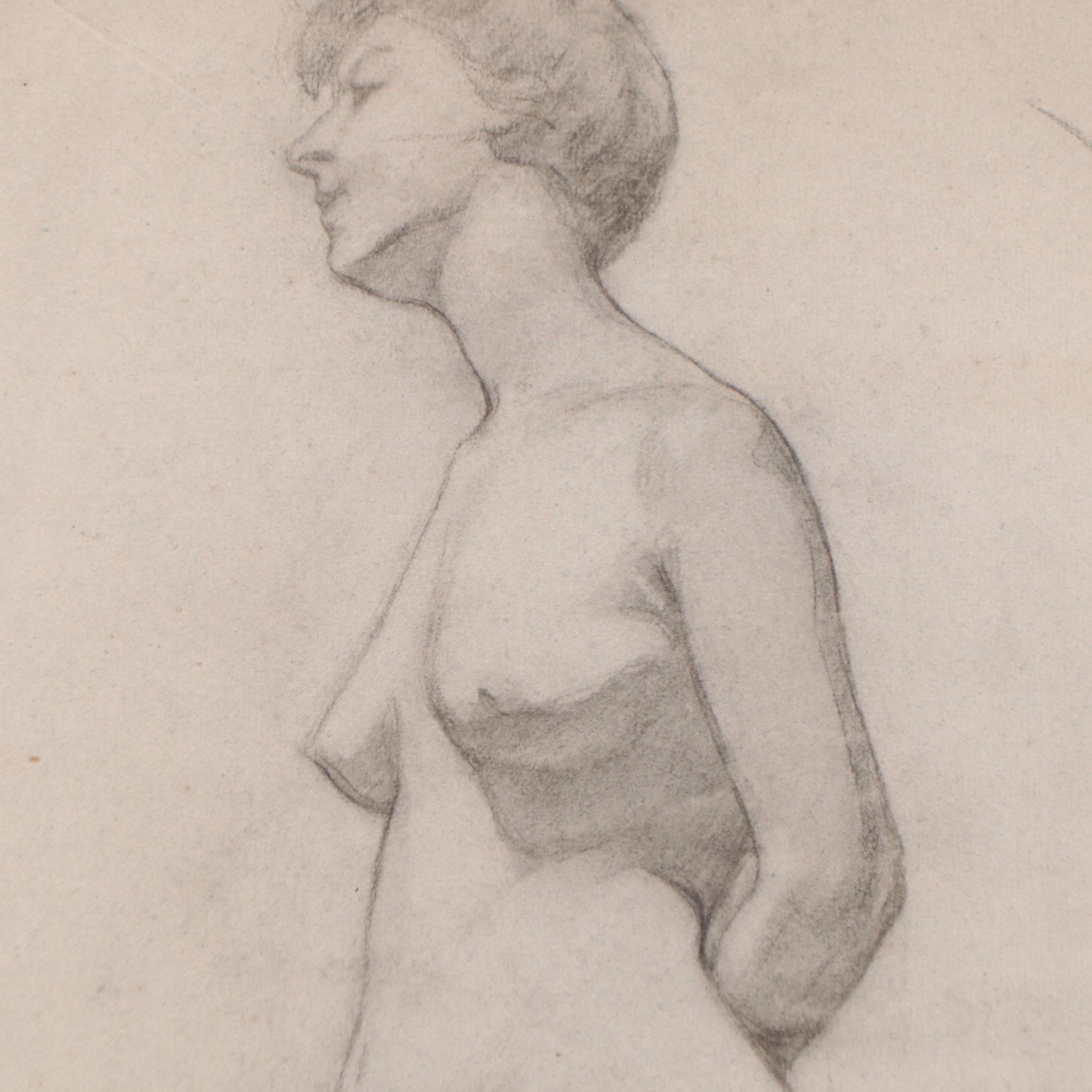 Enno Meyer Charcoal Drawing of Standing Female Nude, circa 1940