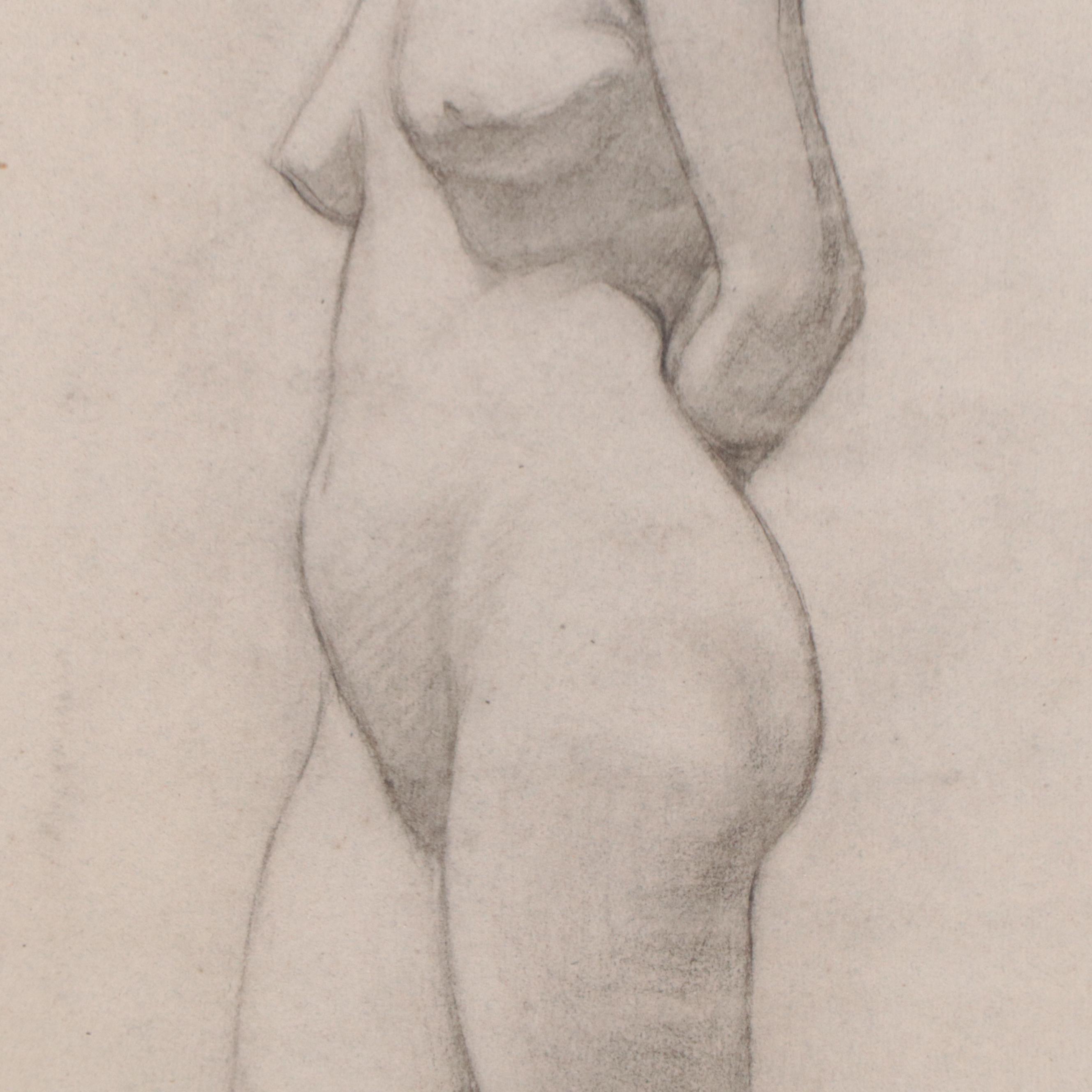 Enno Meyer Charcoal Drawing of Standing Female Nude, circa 1940