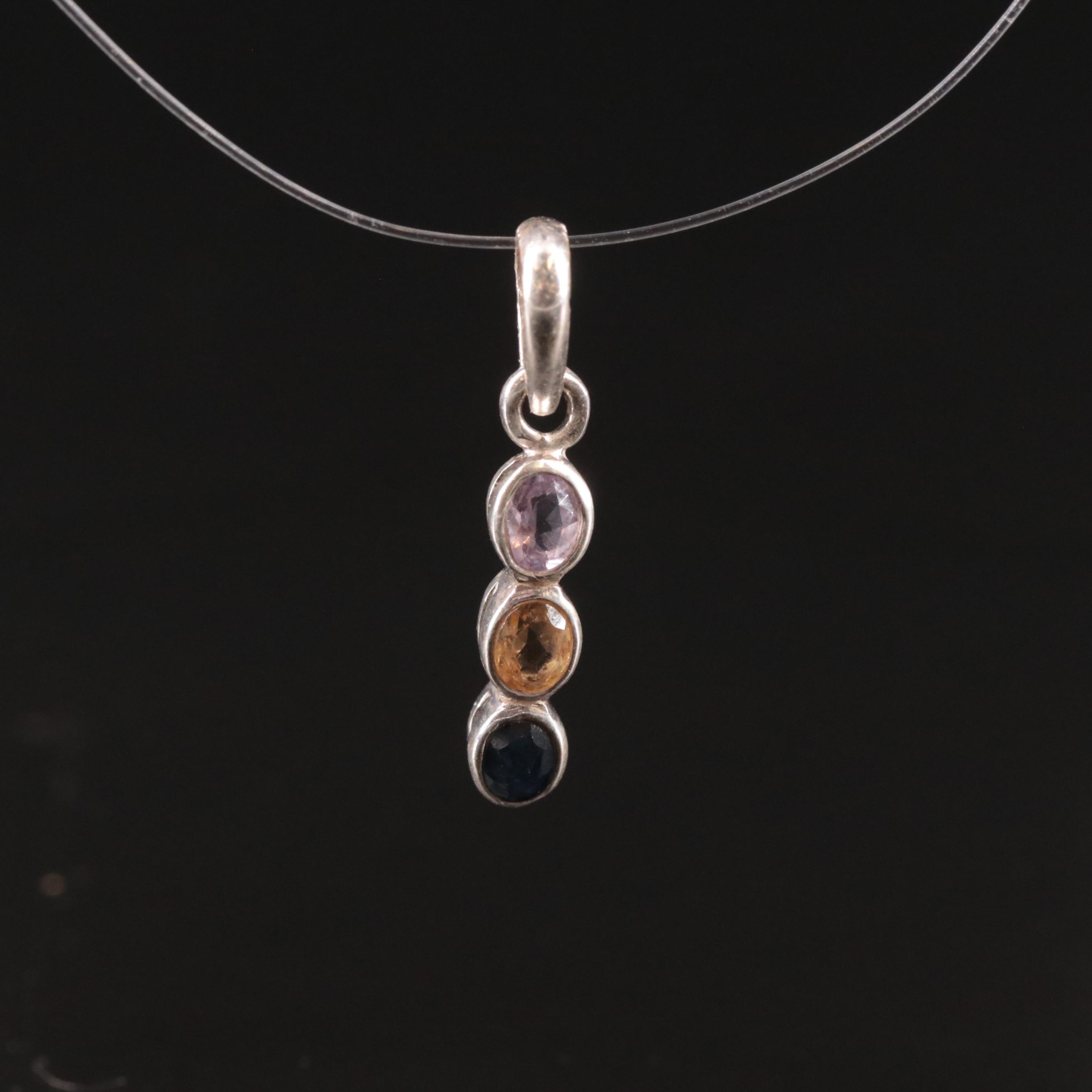 Sterling Amethyst, Citrine, and Spinel Pendant