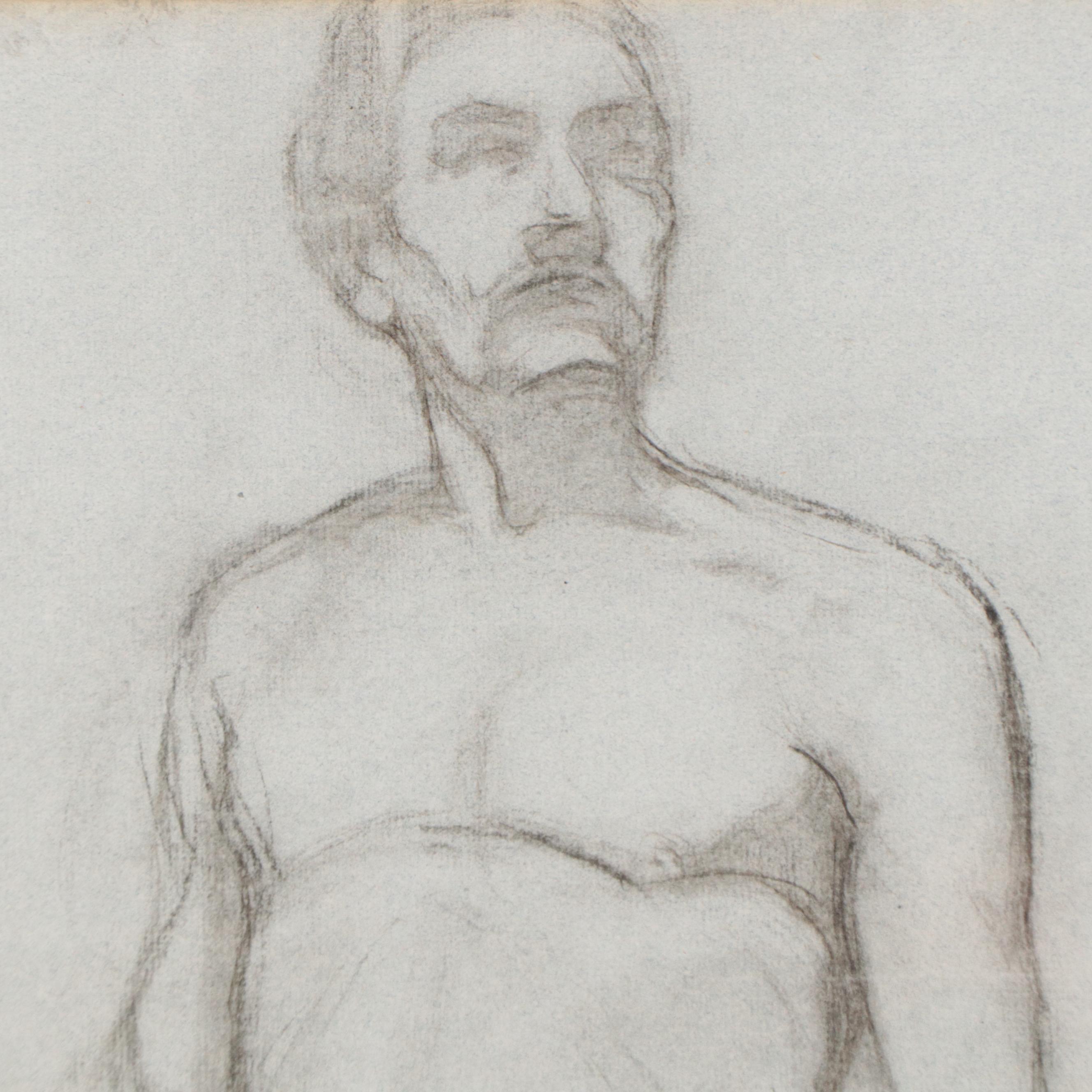 Enno Meyer Charcoal Drawing of Standing Male Nude, Circa 1940