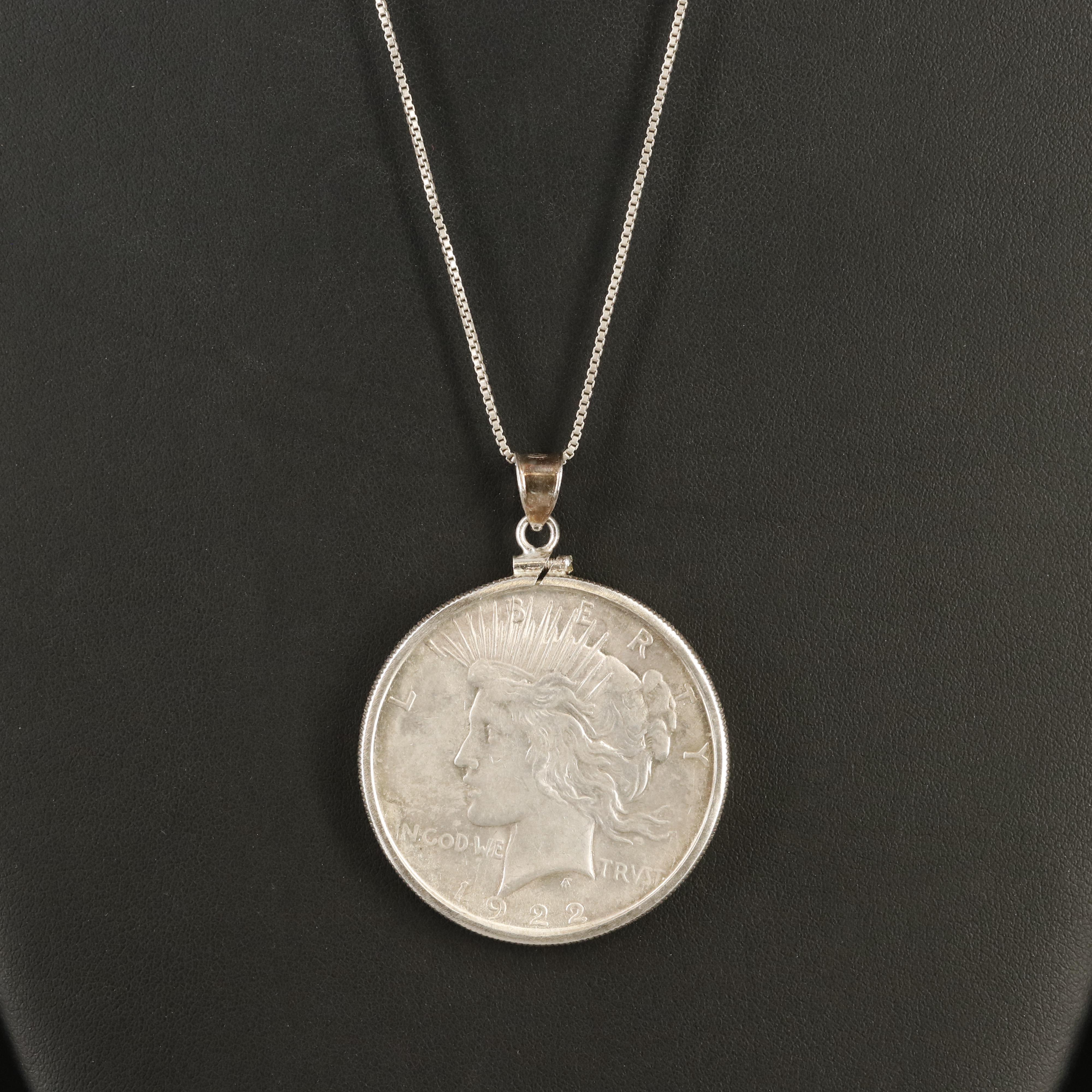 Sterling Necklace with 1922 Peace Silver Dollar