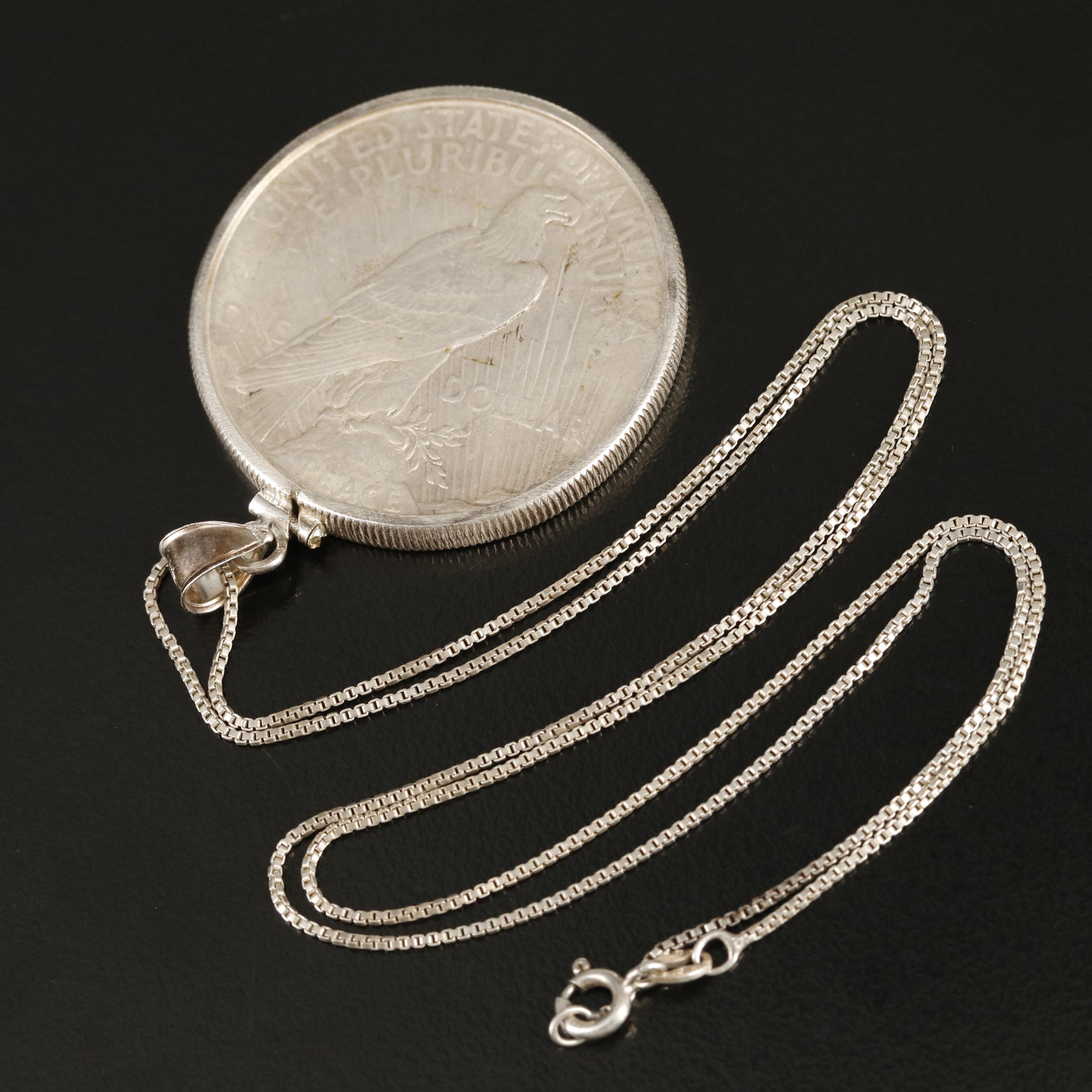 Sterling Necklace with 1922 Peace Silver Dollar