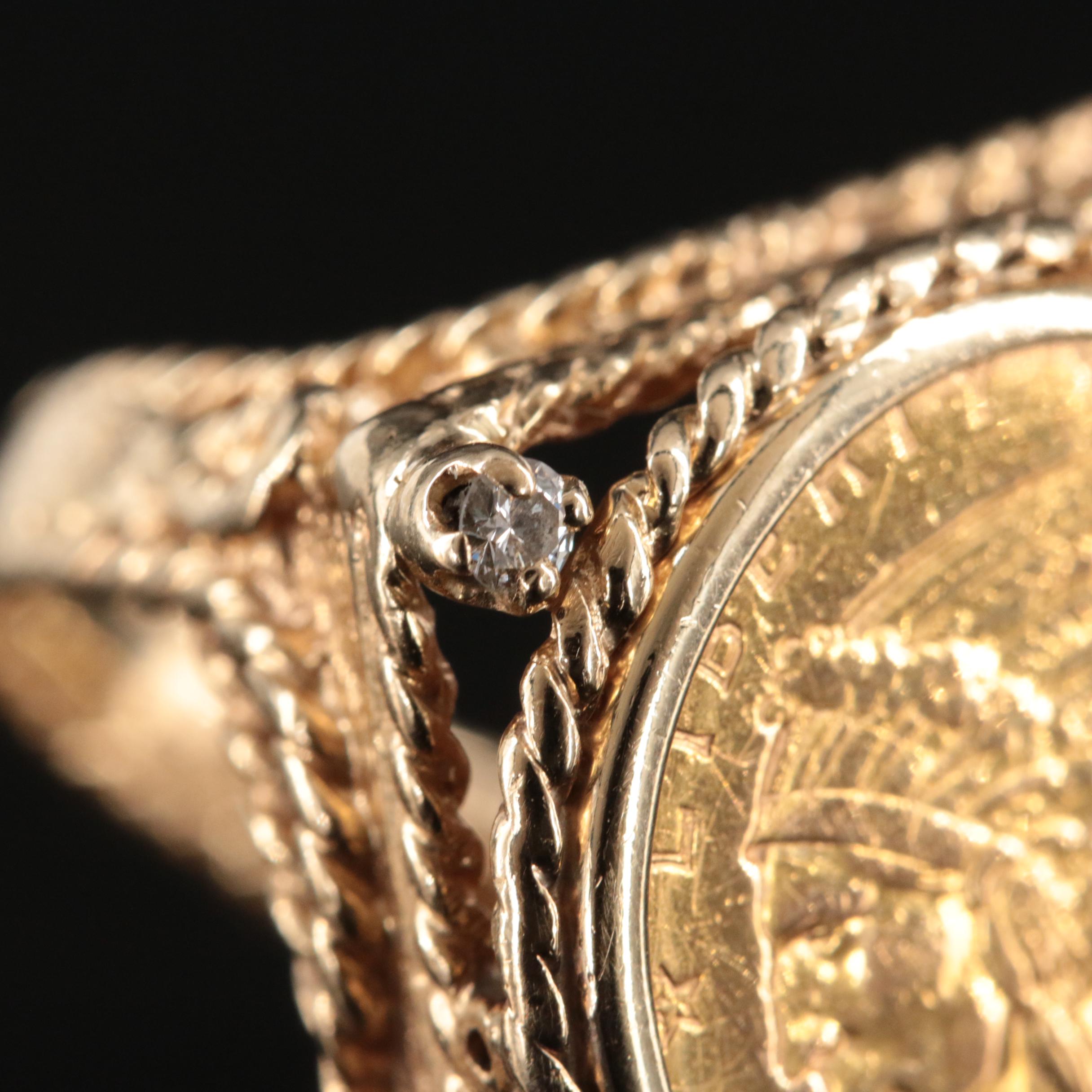 1915 14K 0.04 CTW Diamond Indian Head $2.50 Gold Quarter Eagle Ring