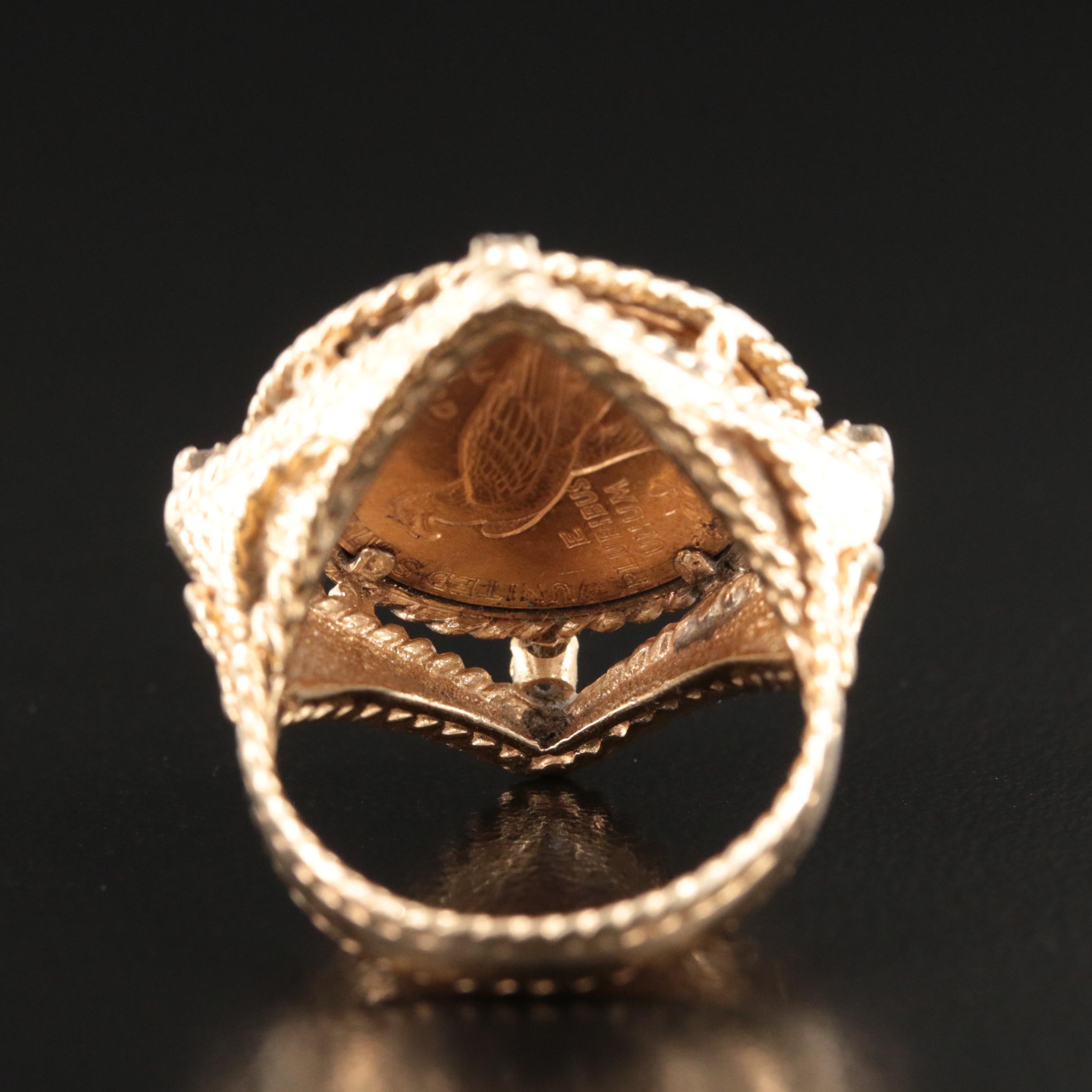 1915 14K 0.04 CTW Diamond Indian Head $2.50 Gold Quarter Eagle Ring