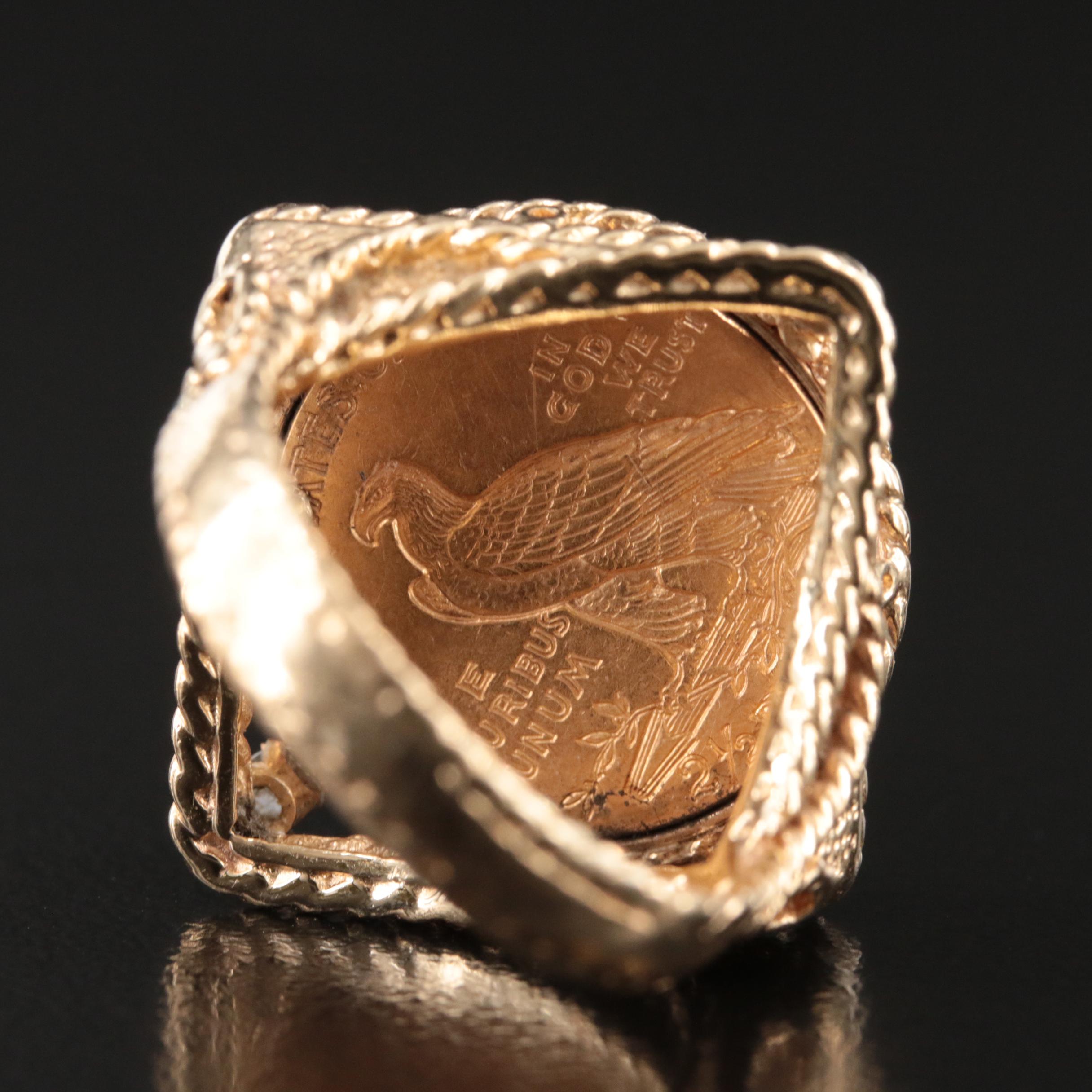 1915 14K 0.04 CTW Diamond Indian Head $2.50 Gold Quarter Eagle Ring