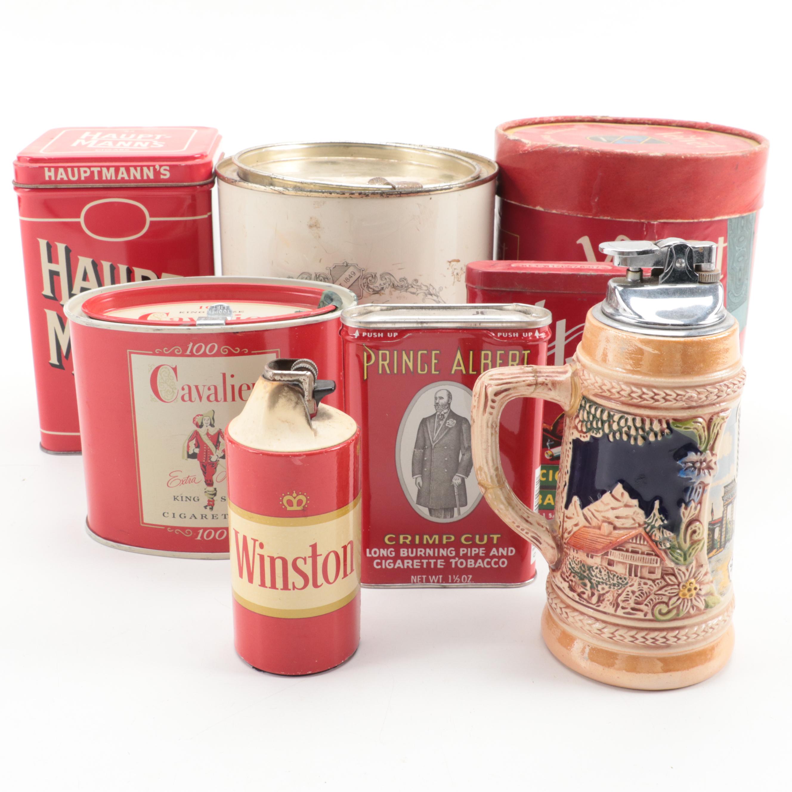 Velvet, H. Sutlife, Prince Albert with Other Tobacco Tins and Table Lighters