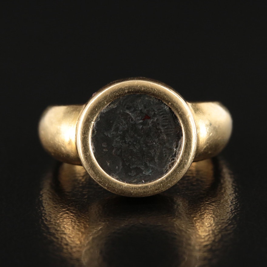 Italian 18K Ancient Roman Imperial Bronze Coin Ring