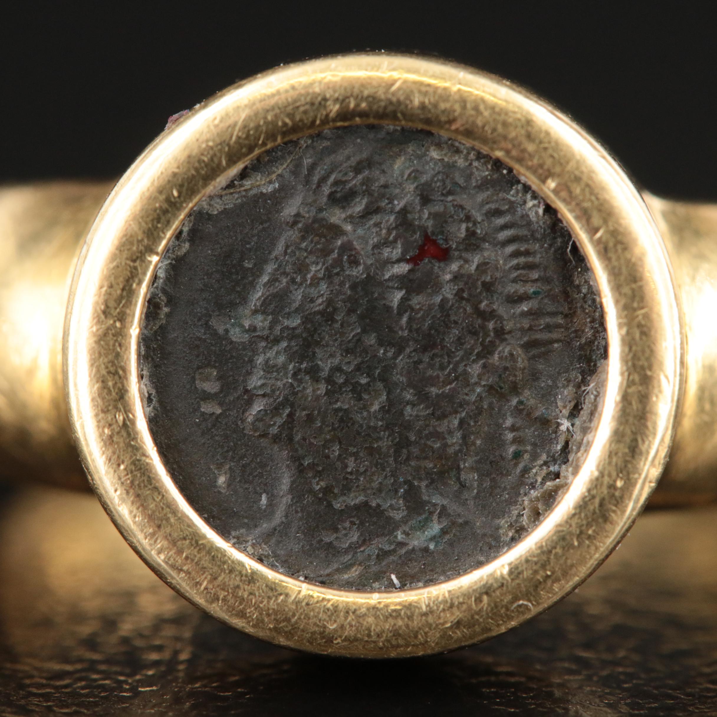 Italian 18K Ancient Roman Imperial Bronze Coin Ring