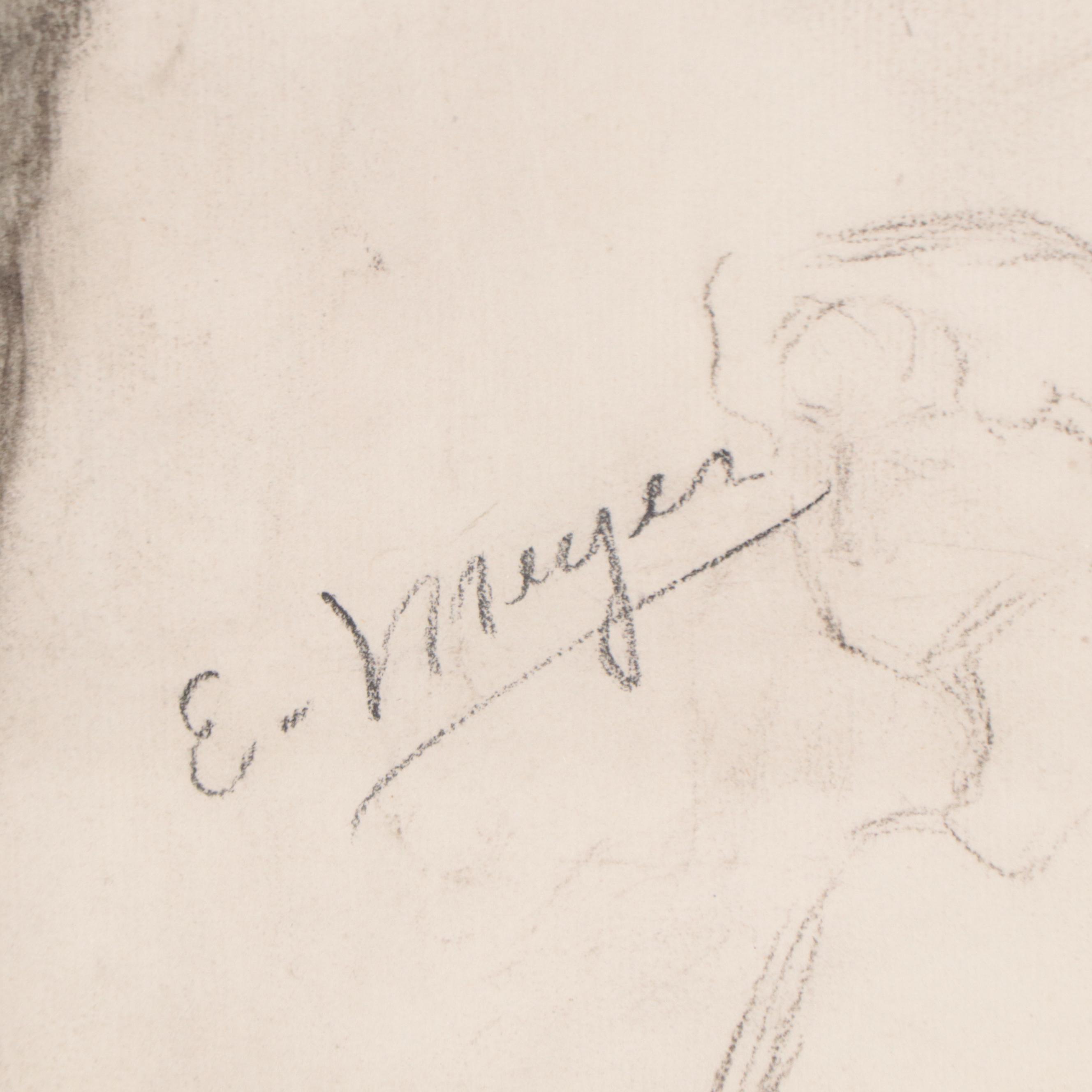 Enno Meyer Charcoal Drawing of Standing Female Nude, Circa 1940