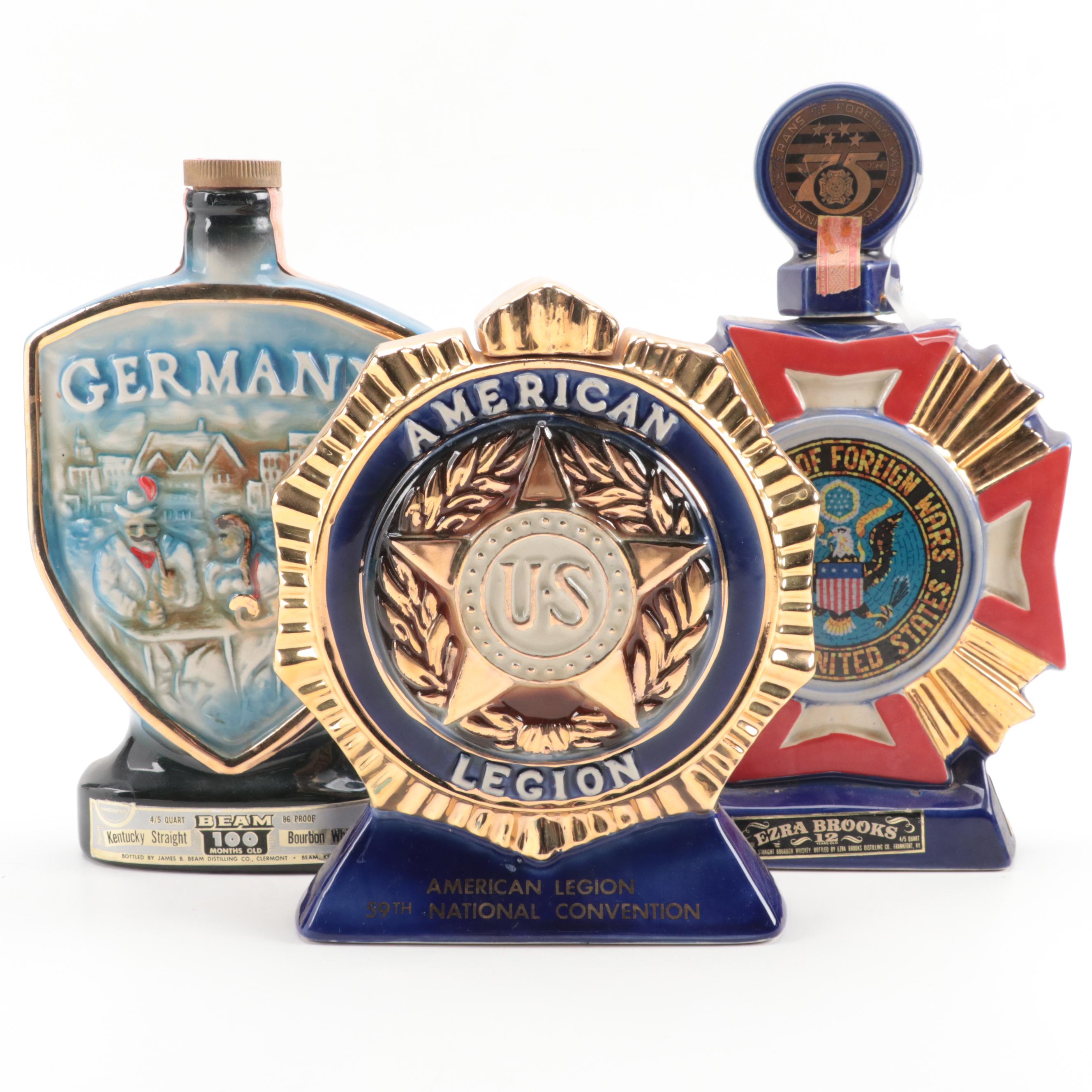 Heritage China Ezra Brooks American Legion and Other Porcelain Decanters