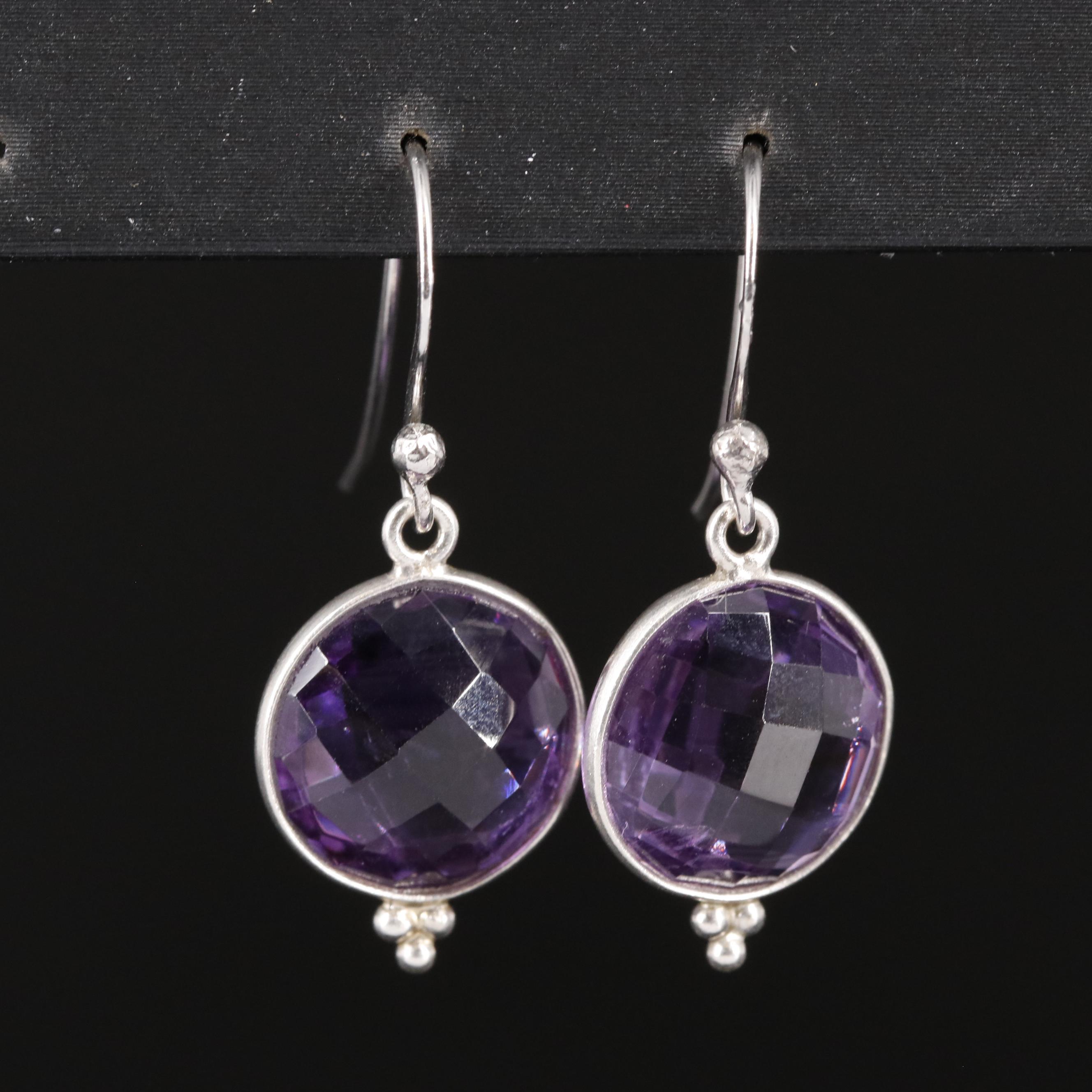 Sterling Amethyst Circle Dangle Earrings