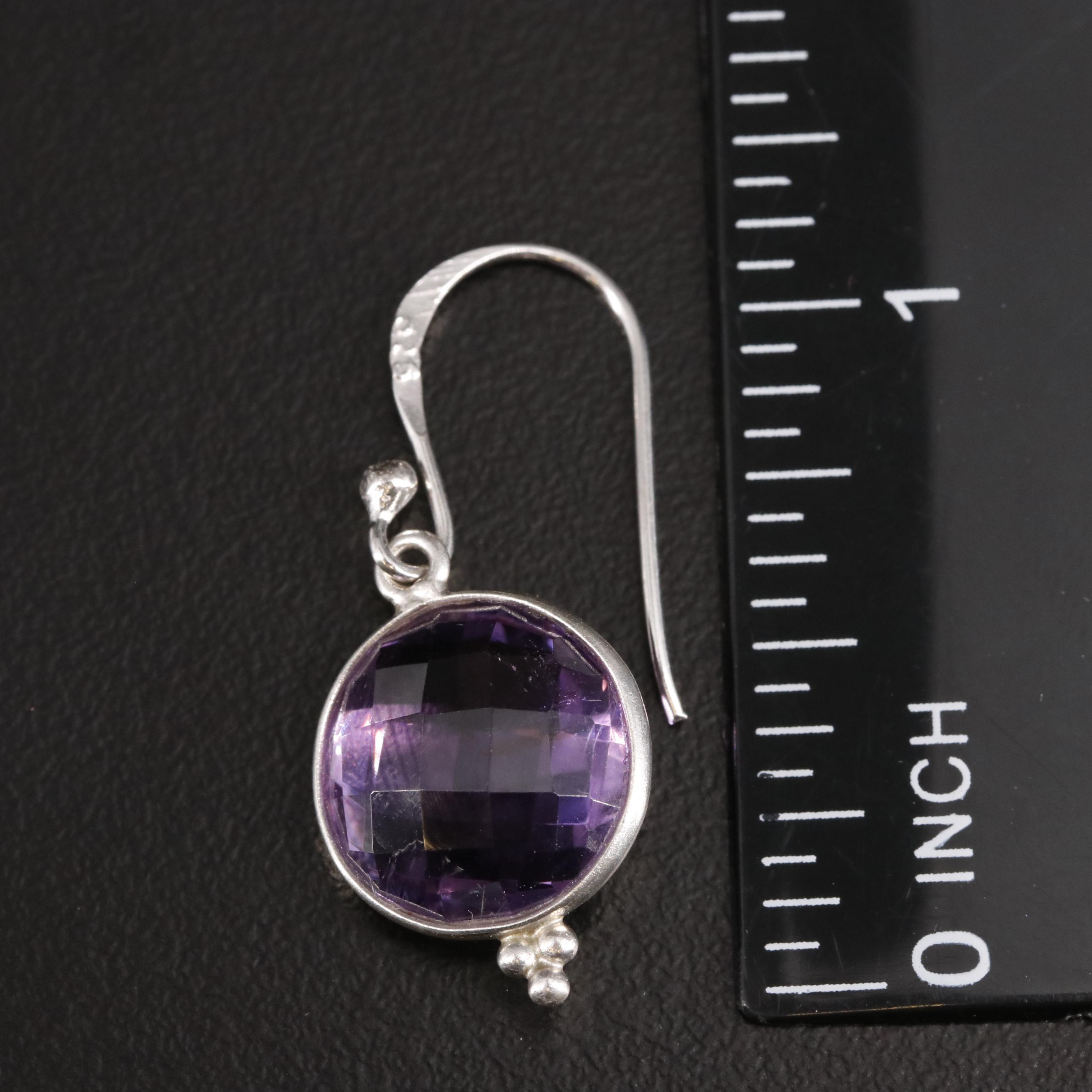 Sterling Amethyst Circle Dangle Earrings