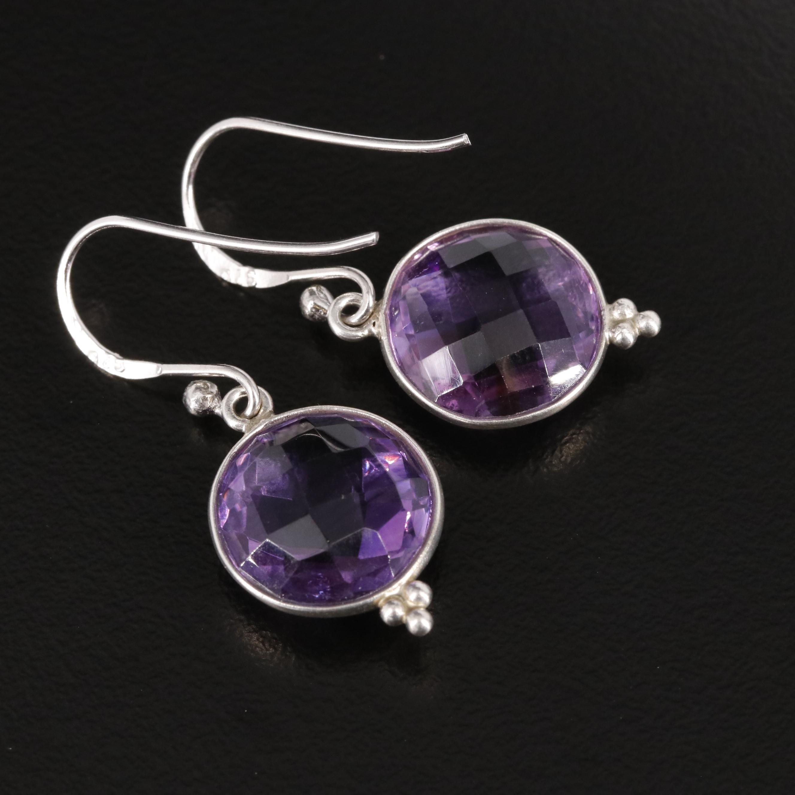 Sterling Amethyst Circle Dangle Earrings