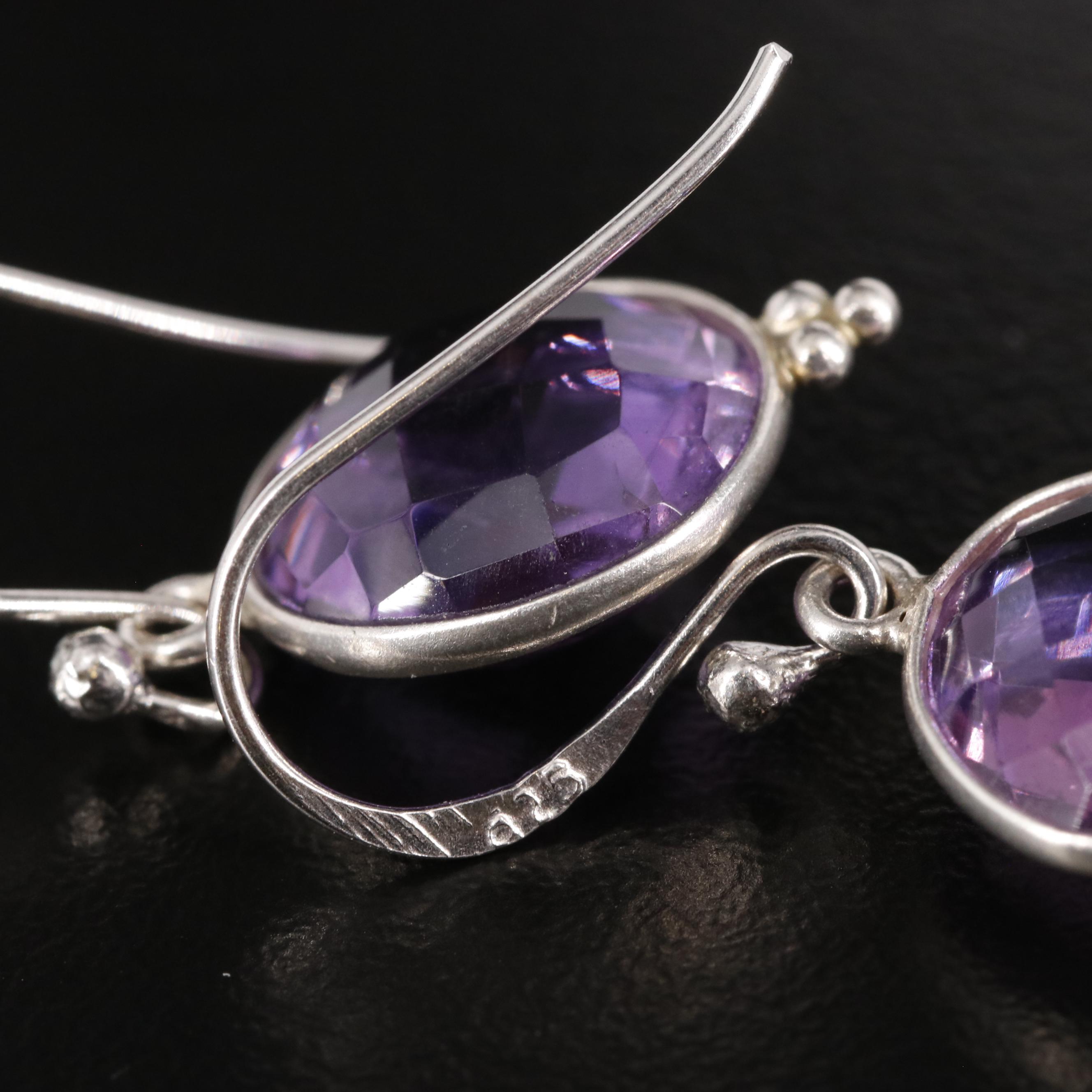 Sterling Amethyst Circle Dangle Earrings