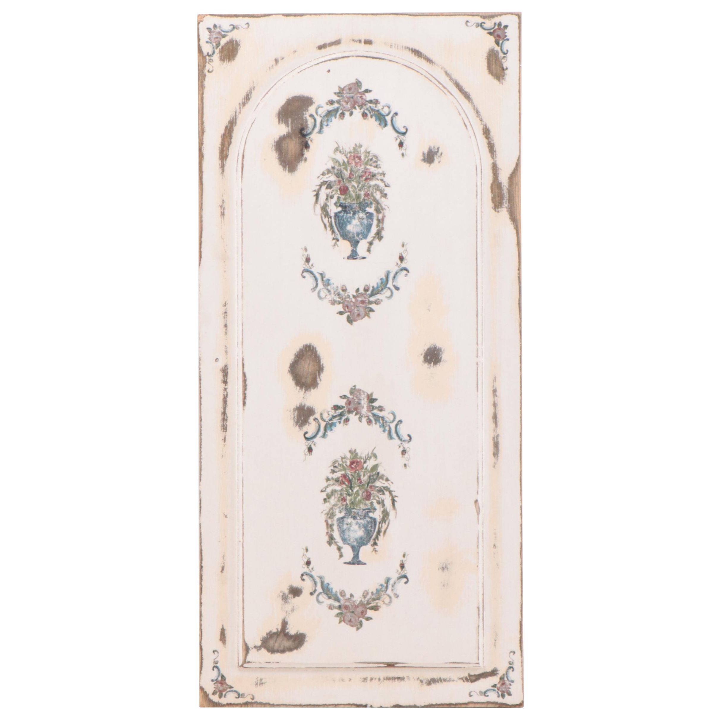 Distressed Door Panel with Rococo Style Floral Motif Image Transfers