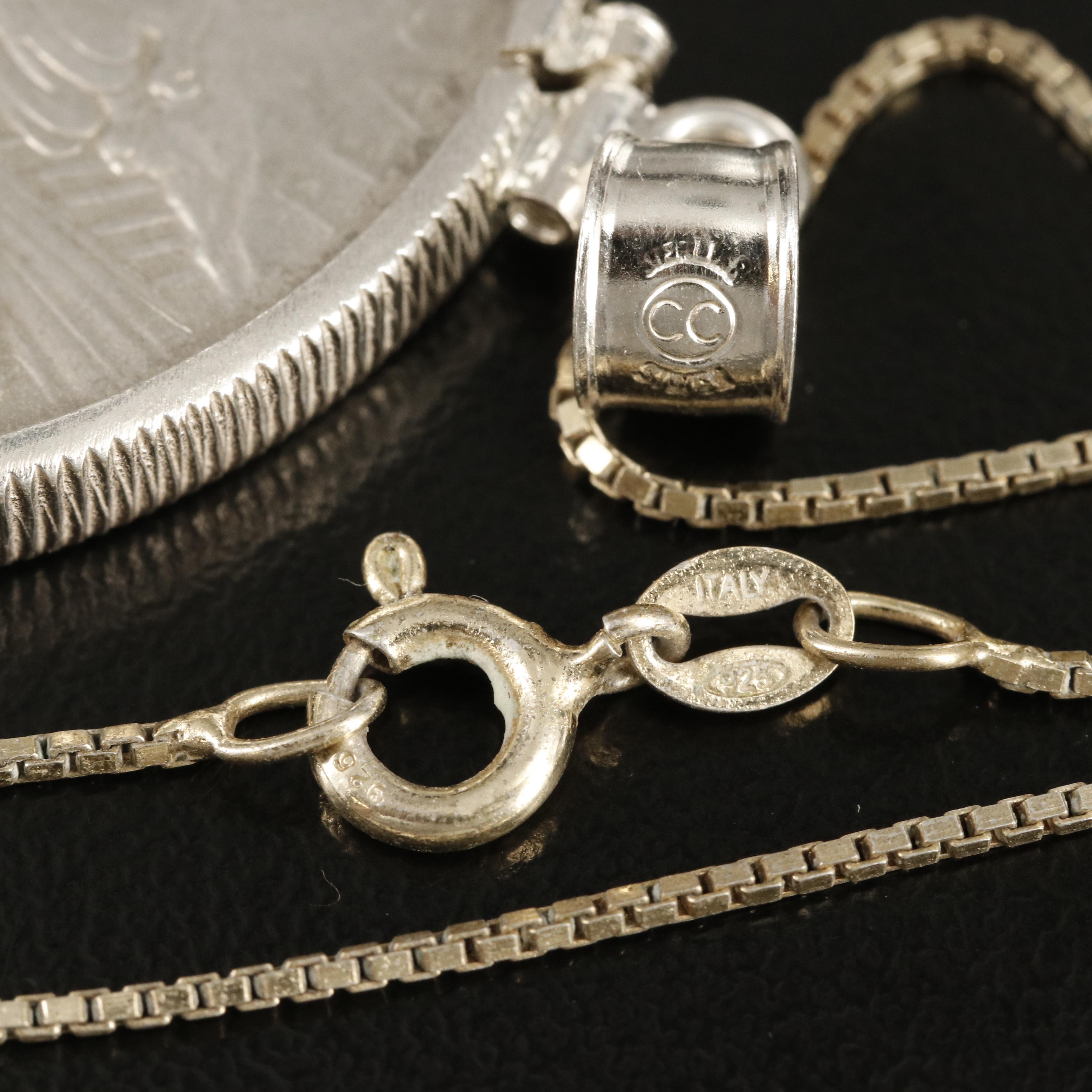 1922 Peace Silver Dollar Coin Pendant on Sterling Box Chain Necklace