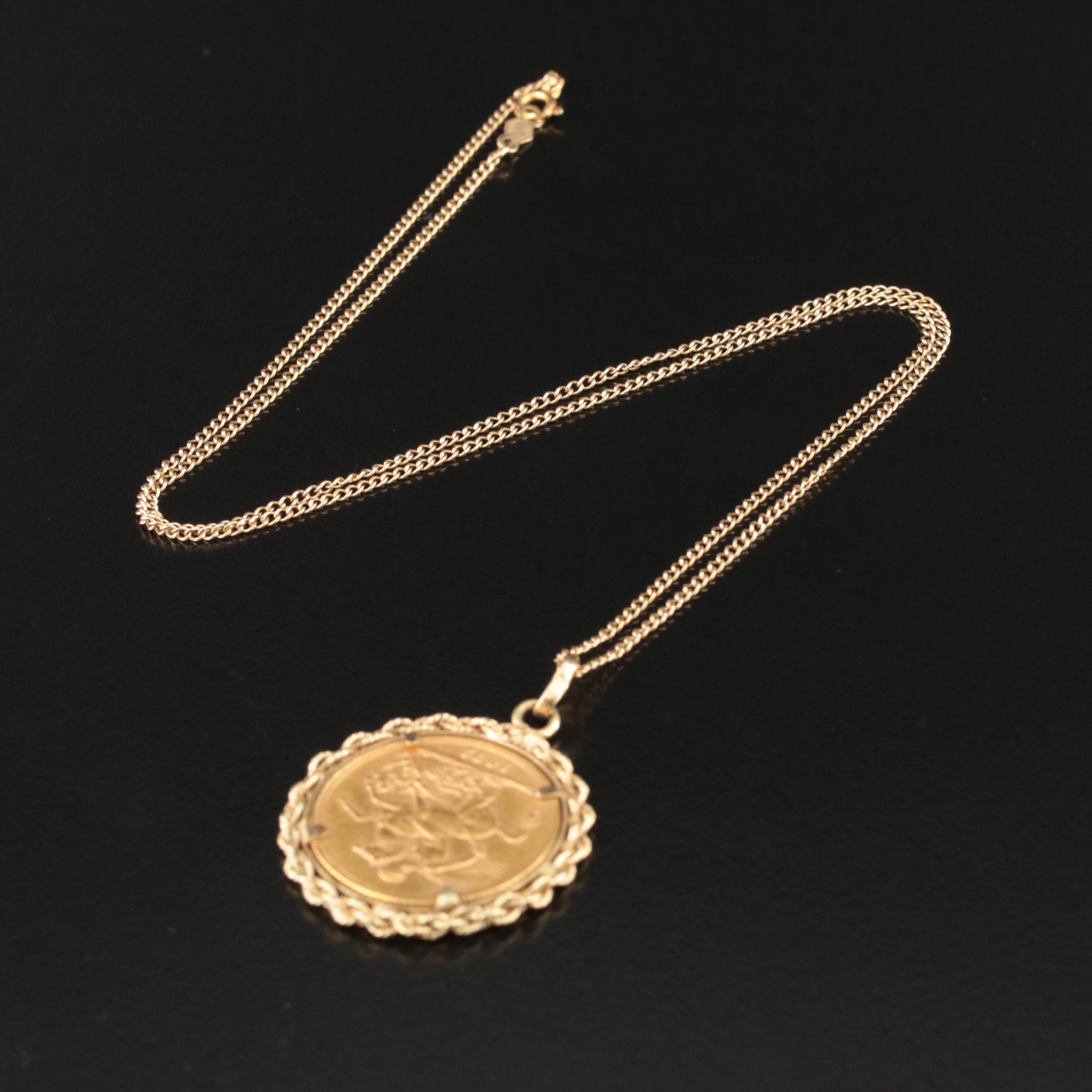 14K 1872 Great Britain Sovereign Gold Coin of Queen Victoria Pendant Necklace