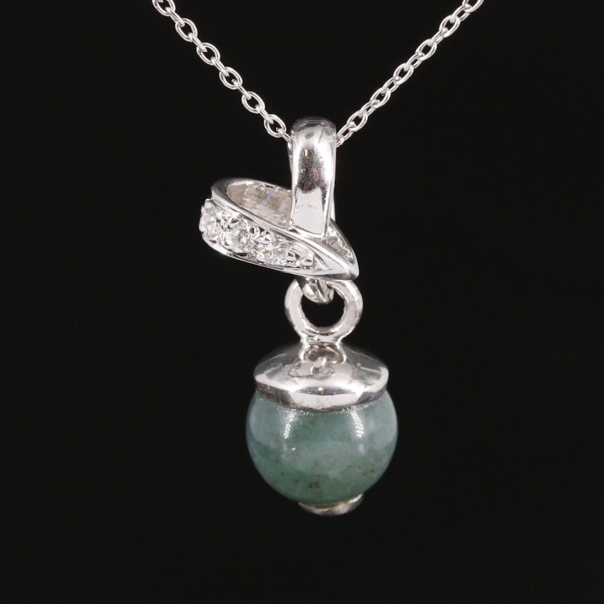 Sterling Chalcedony and Cubic Zirconia Pendant Necklace