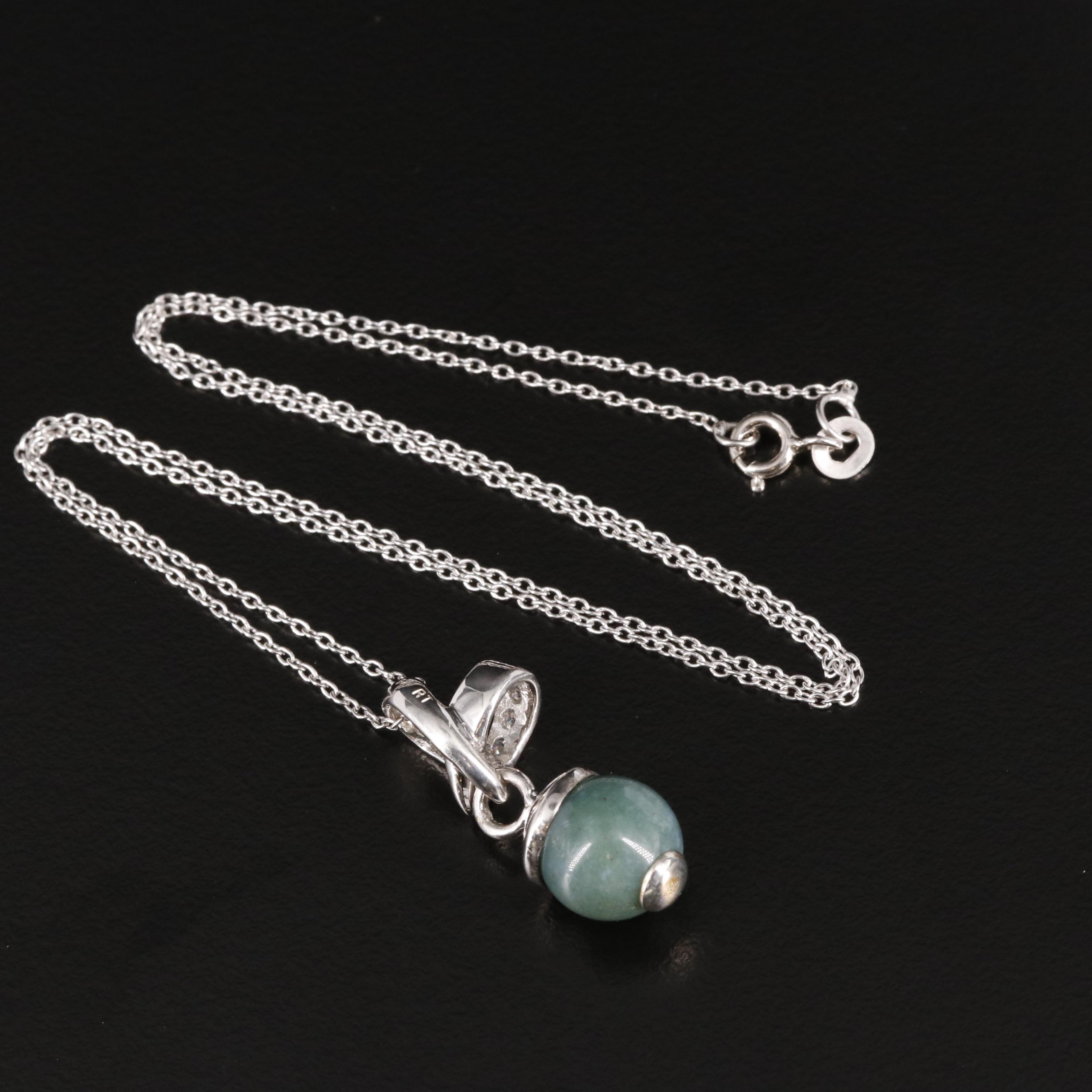 Sterling Chalcedony and Cubic Zirconia Pendant Necklace
