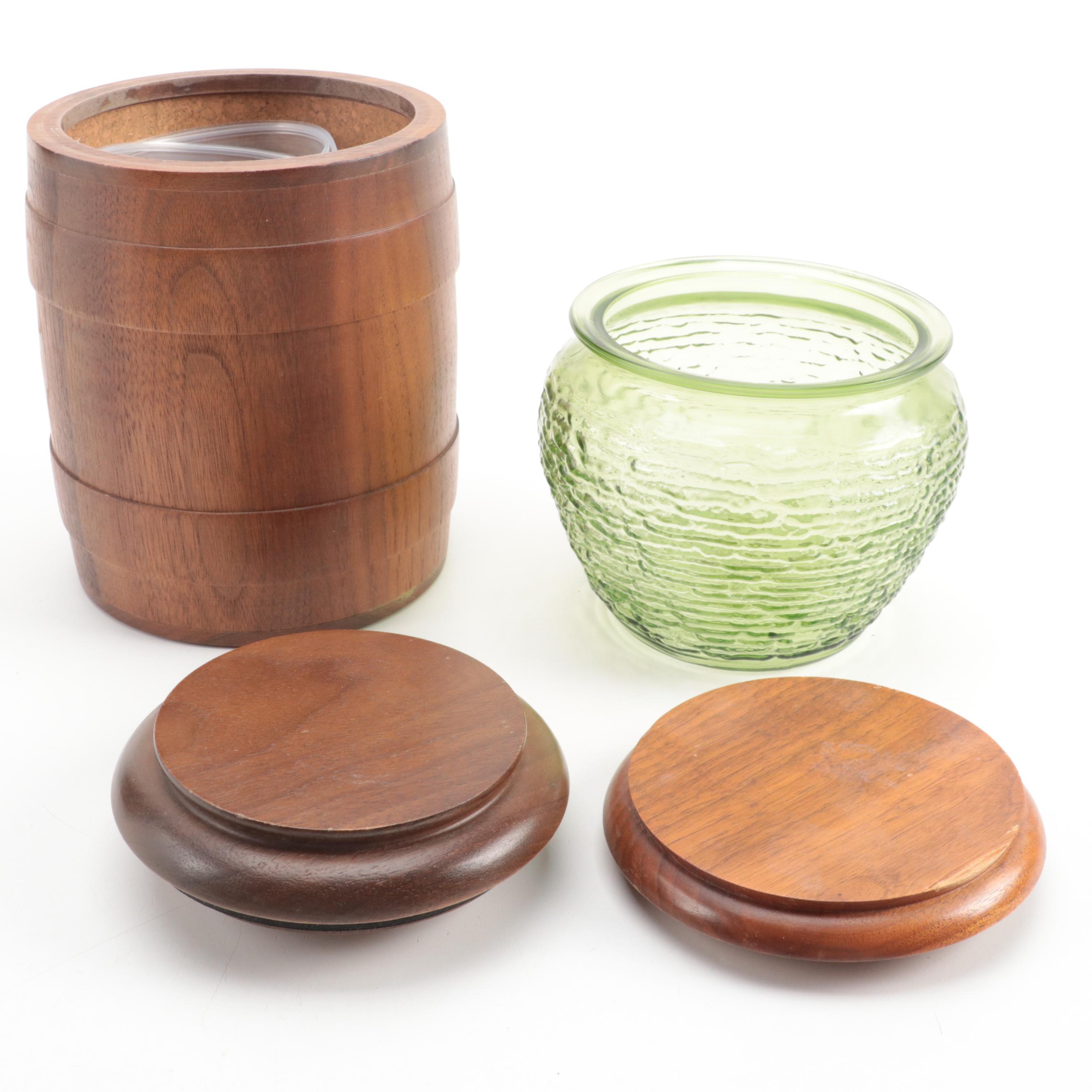 Walnut and Glass Humidors, Ashtray and Calabash Pipe