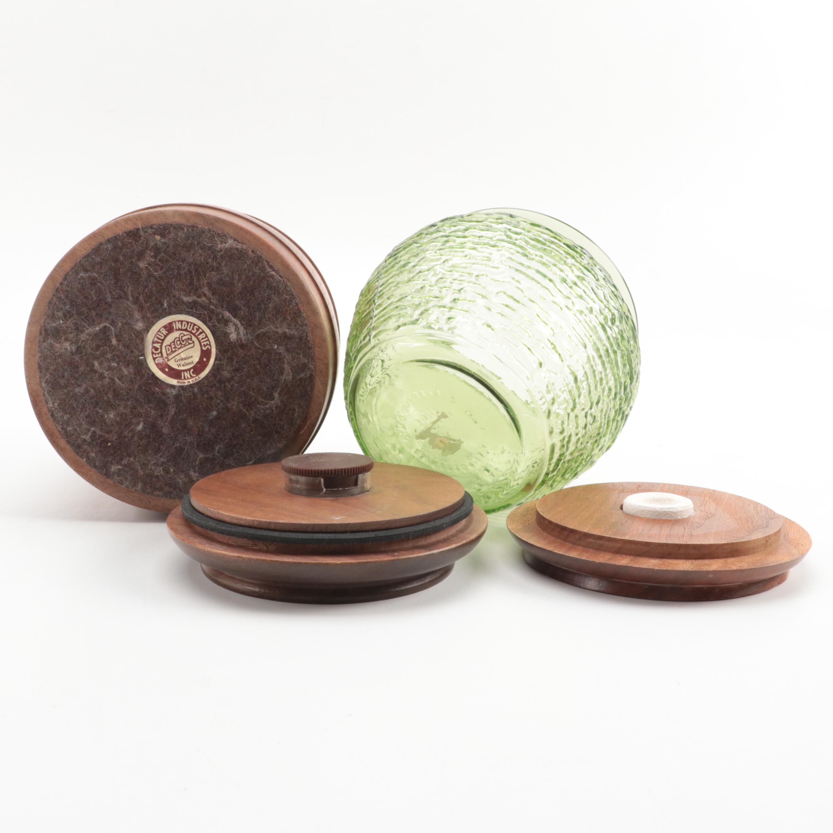 Walnut and Glass Humidors, Ashtray and Calabash Pipe
