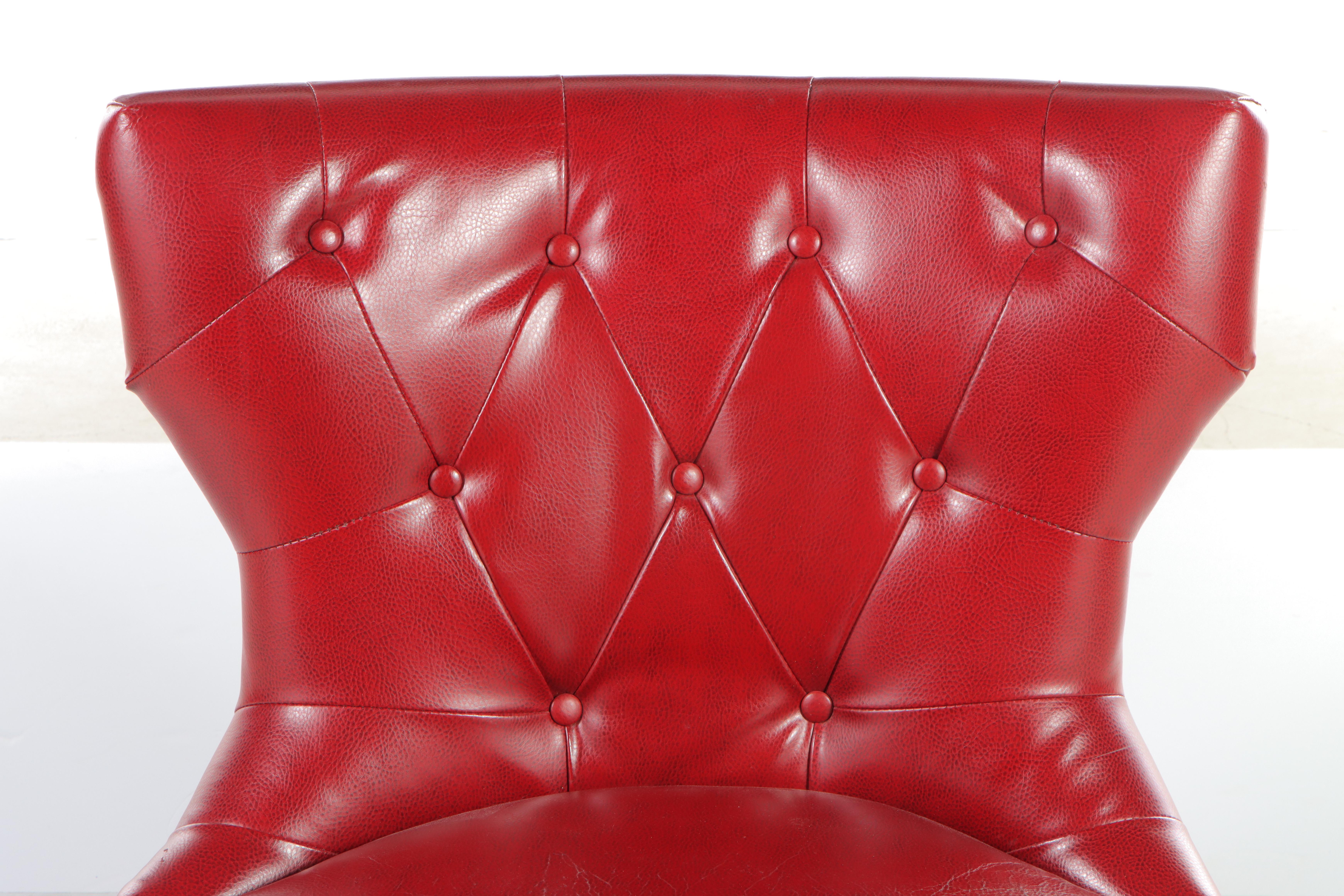 Pair of Bonded Leather and Buttoned-Down Slipper Chairs with Nailheads