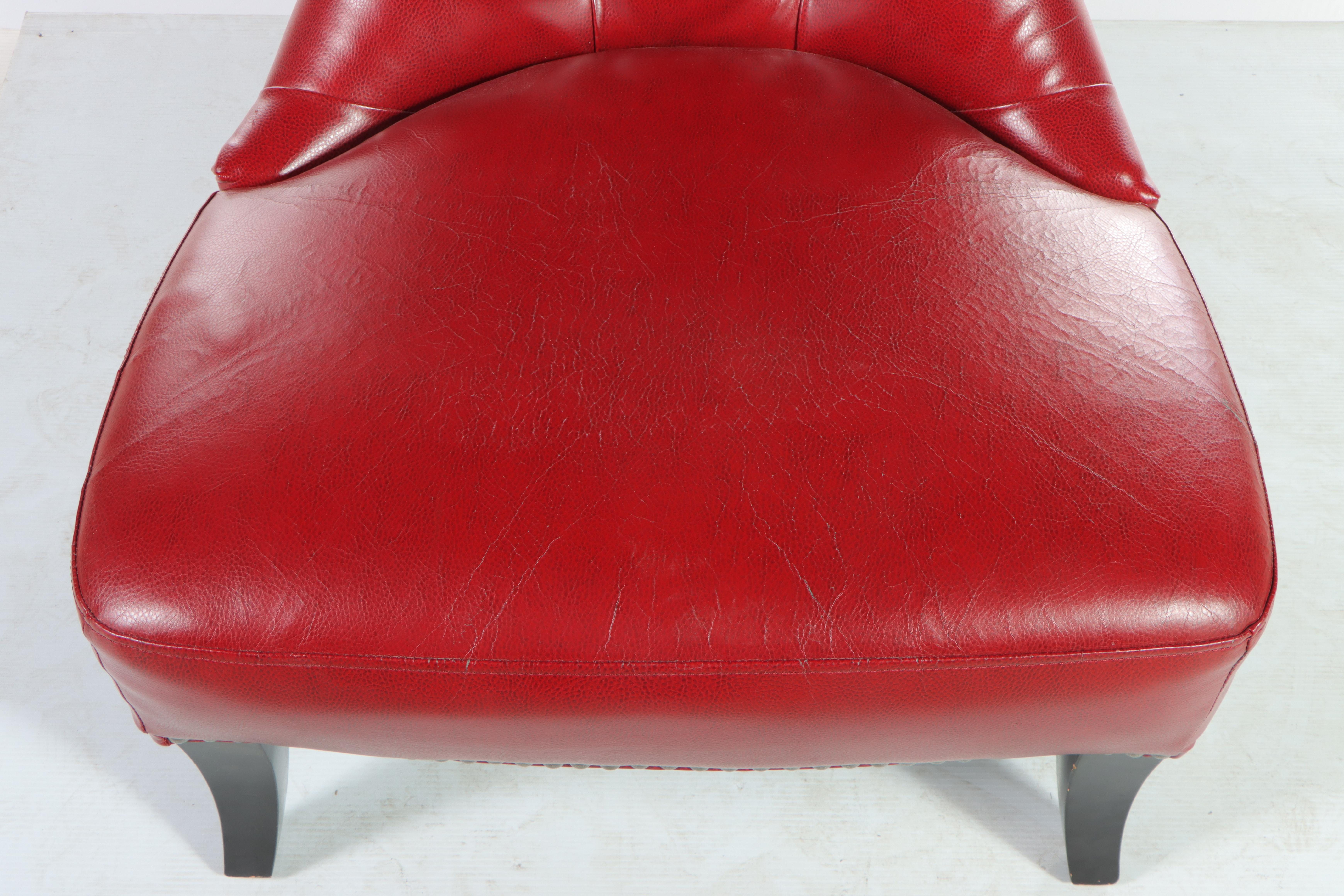 Pair of Bonded Leather and Buttoned-Down Slipper Chairs with Nailheads
