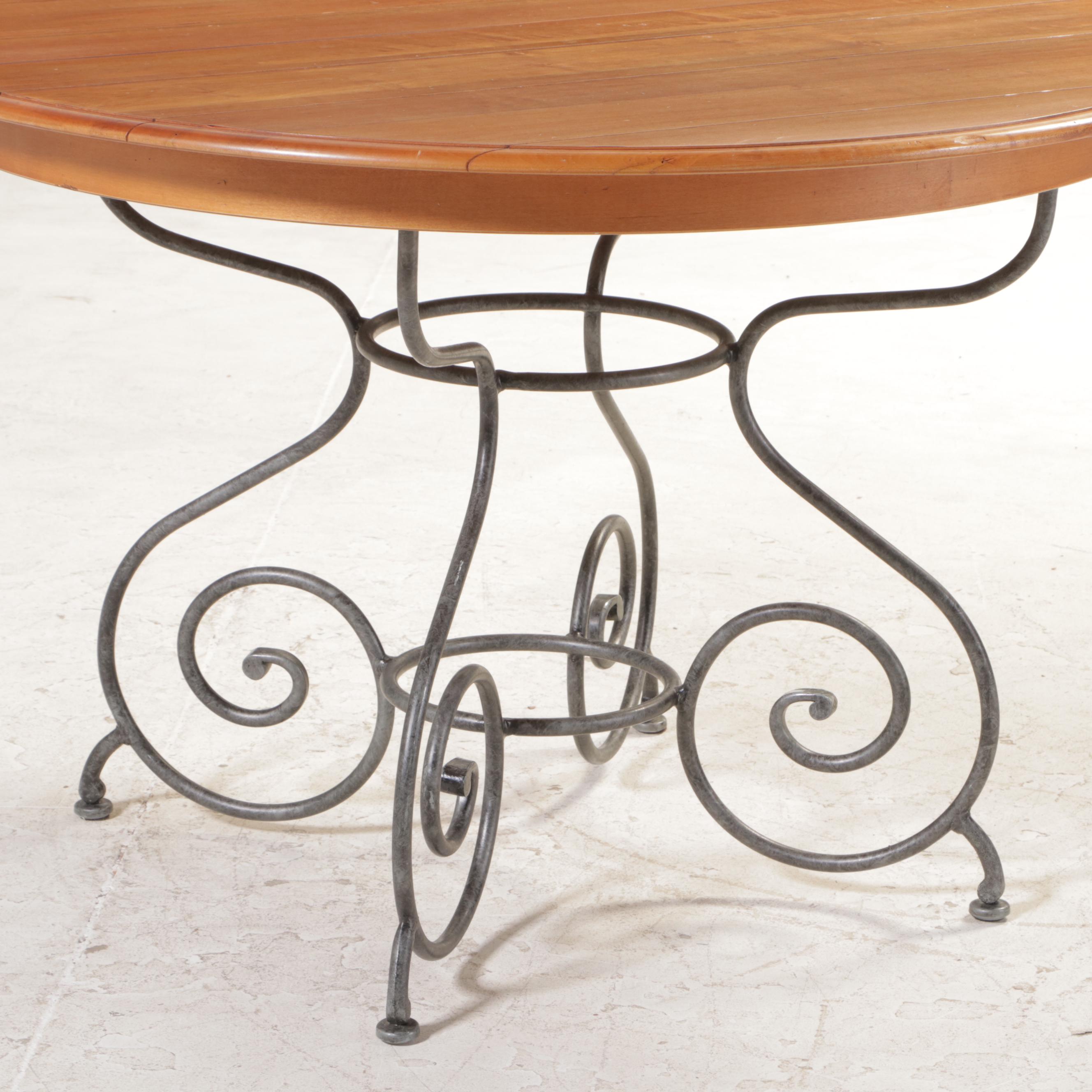 Ethan Allen "Legacy" Maple and Iron Round Dining Table