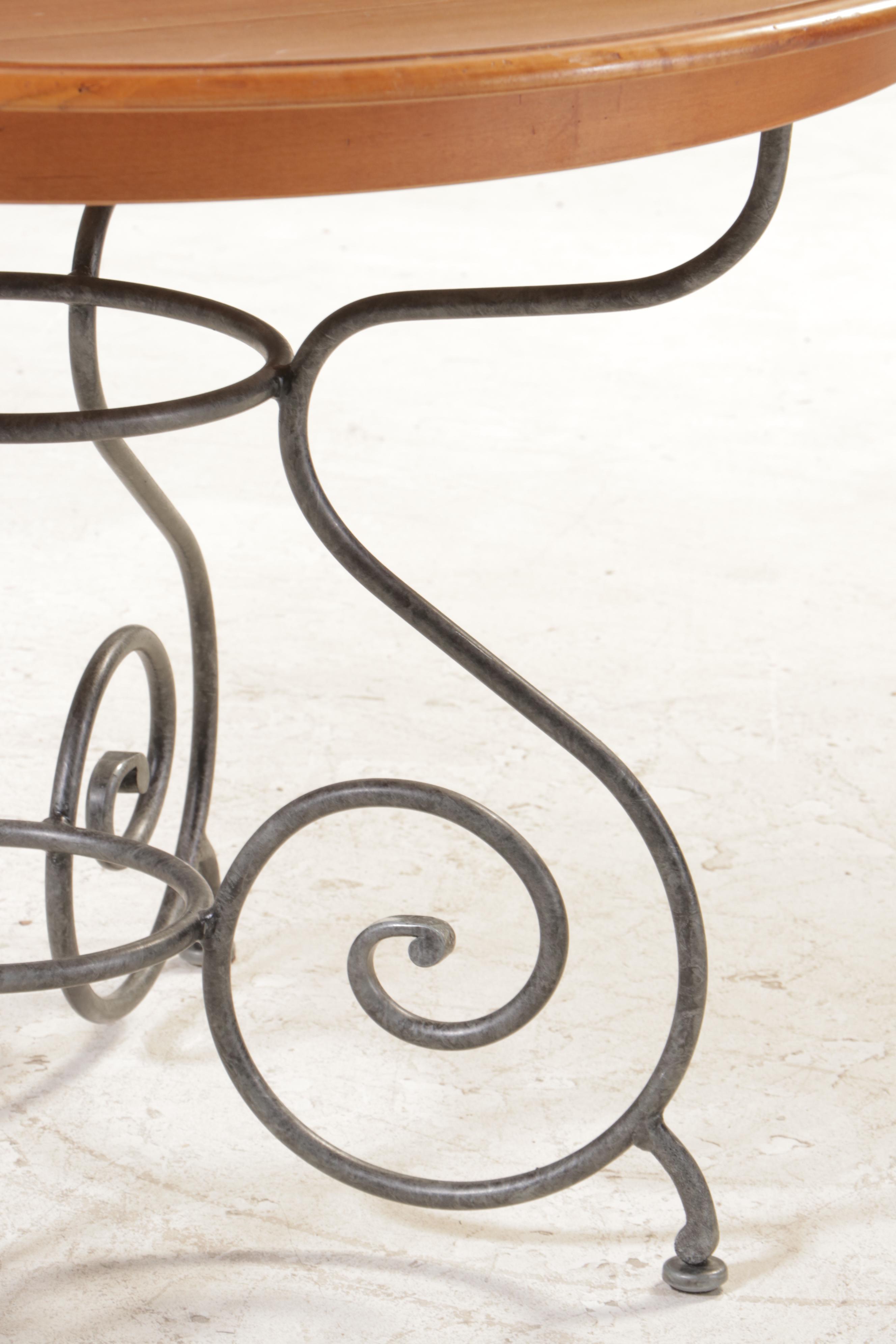 Ethan Allen "Legacy" Maple and Iron Round Dining Table