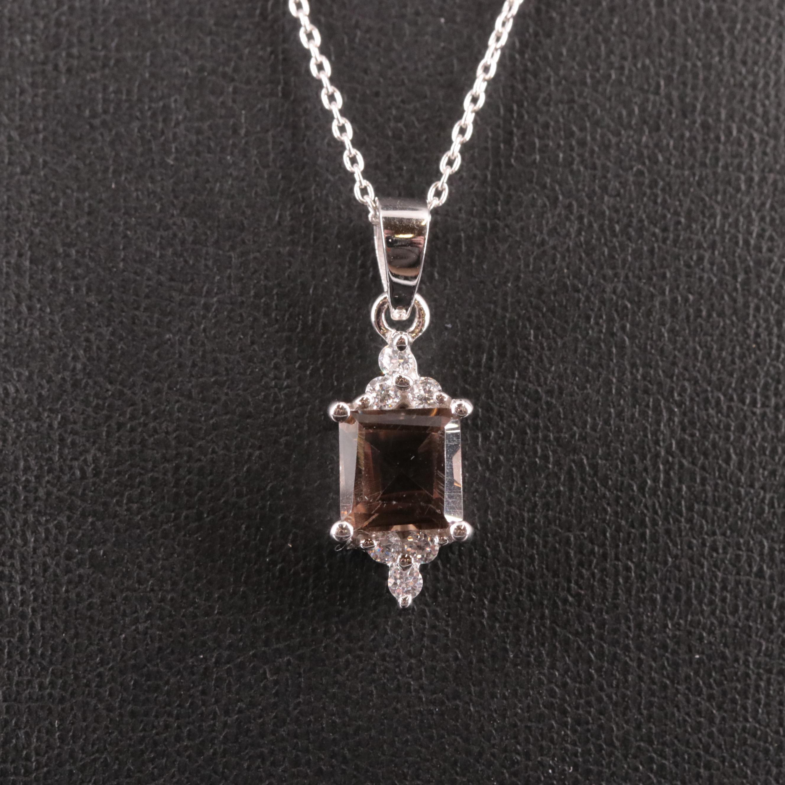 Sterling Smoky Quartz and Cubic Zirconia Pendant Neckalce