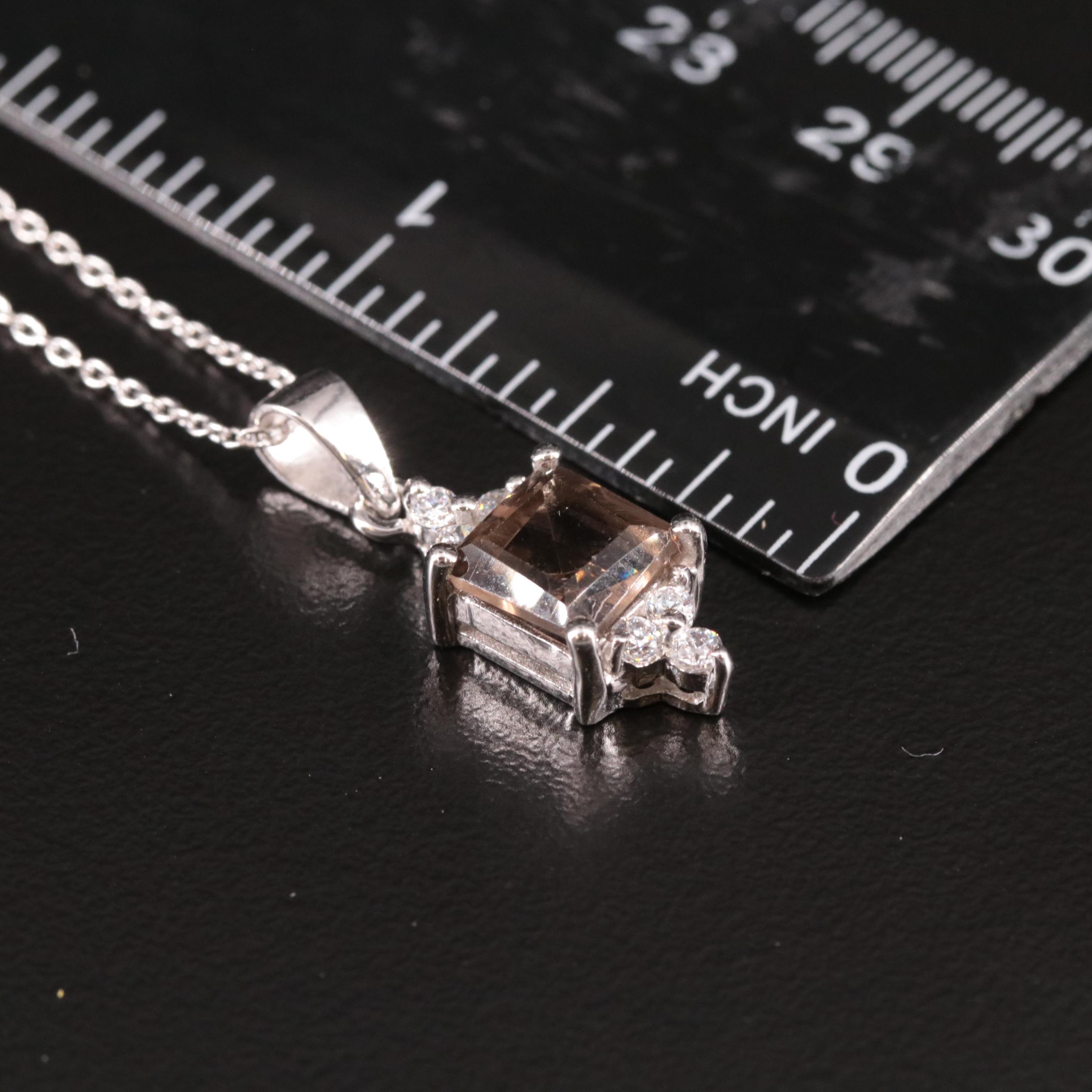 Sterling Smoky Quartz and Cubic Zirconia Pendant Neckalce