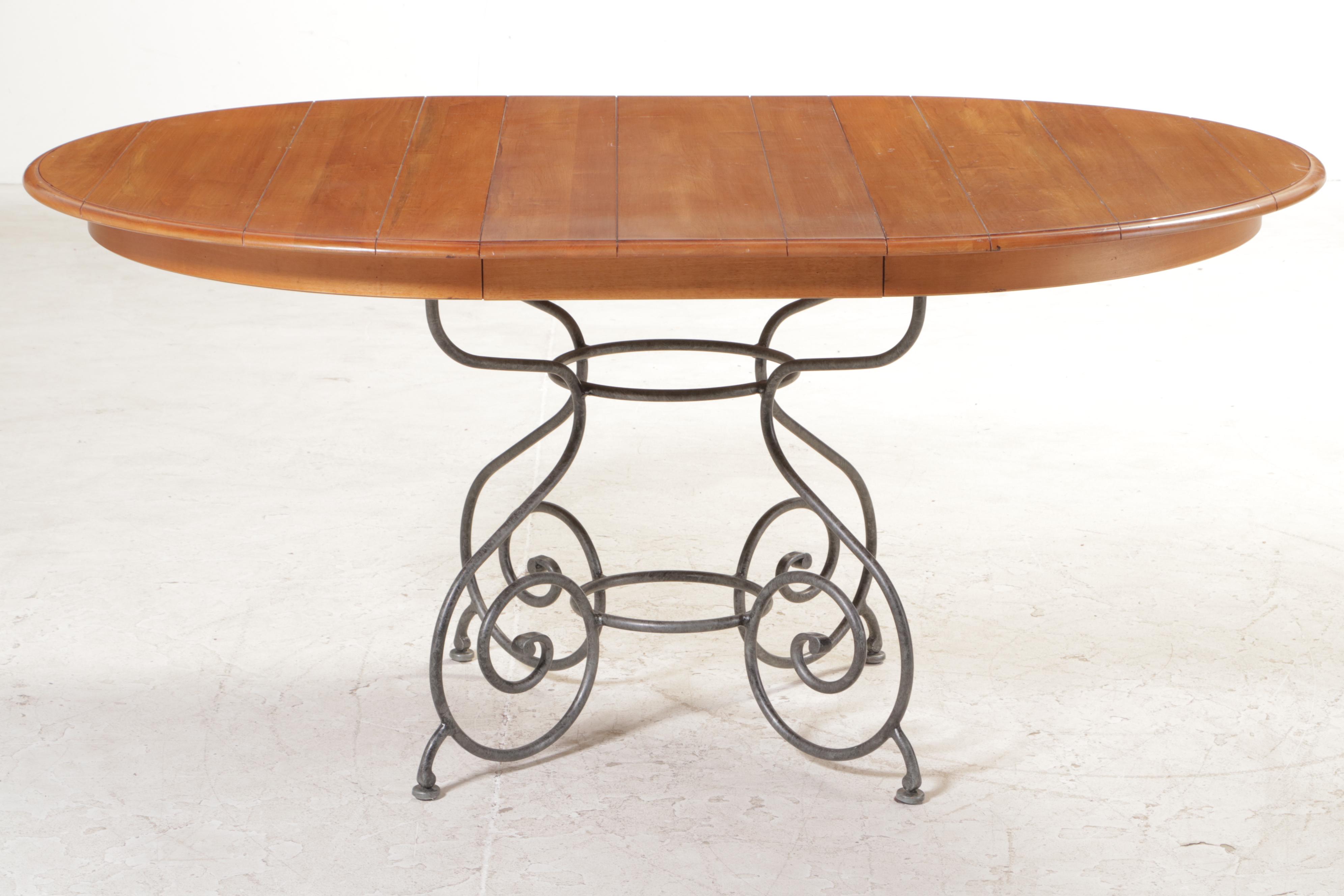 Ethan Allen "Legacy" Maple and Iron Round Dining Table