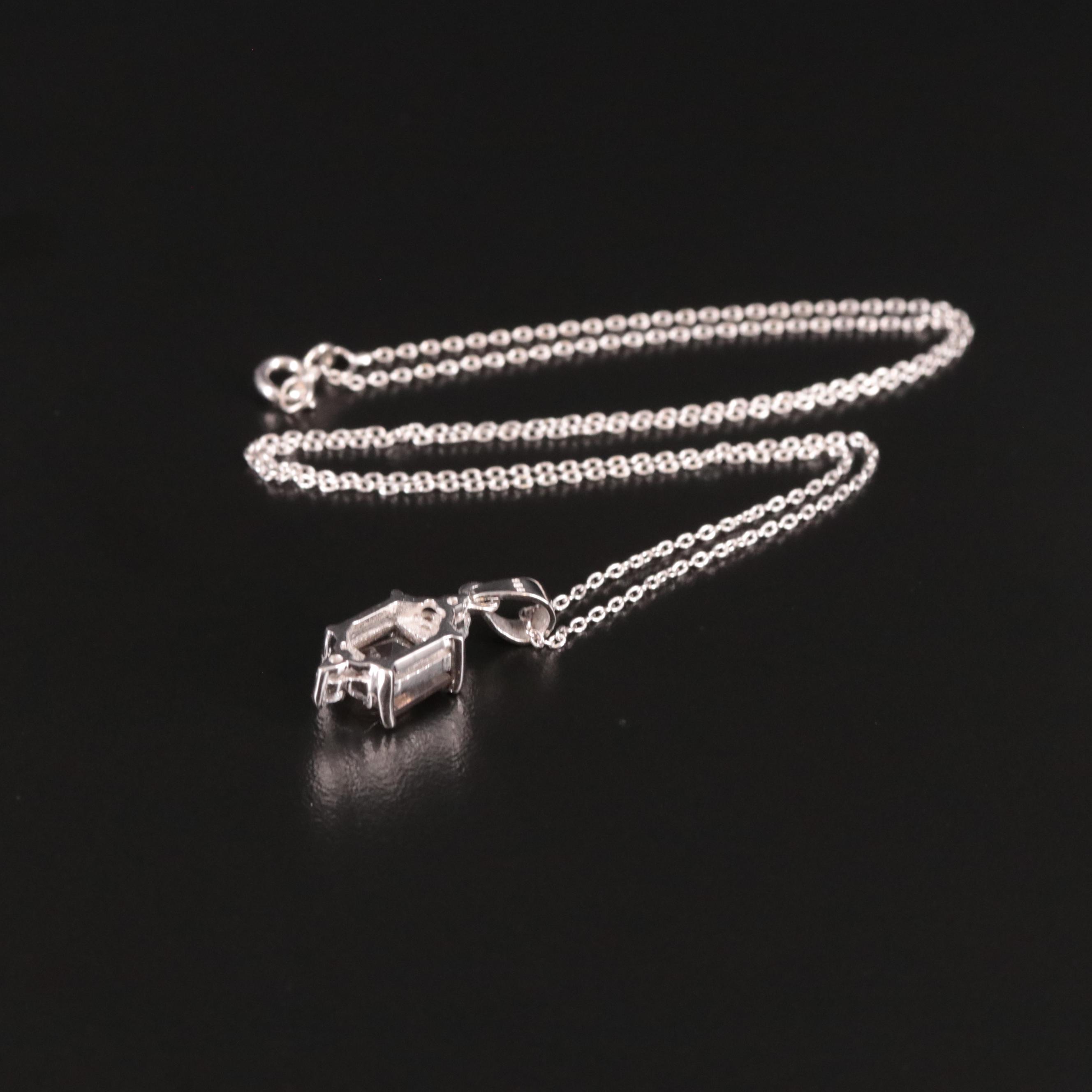 Sterling Smoky Quartz and Cubic Zirconia Pendant Neckalce