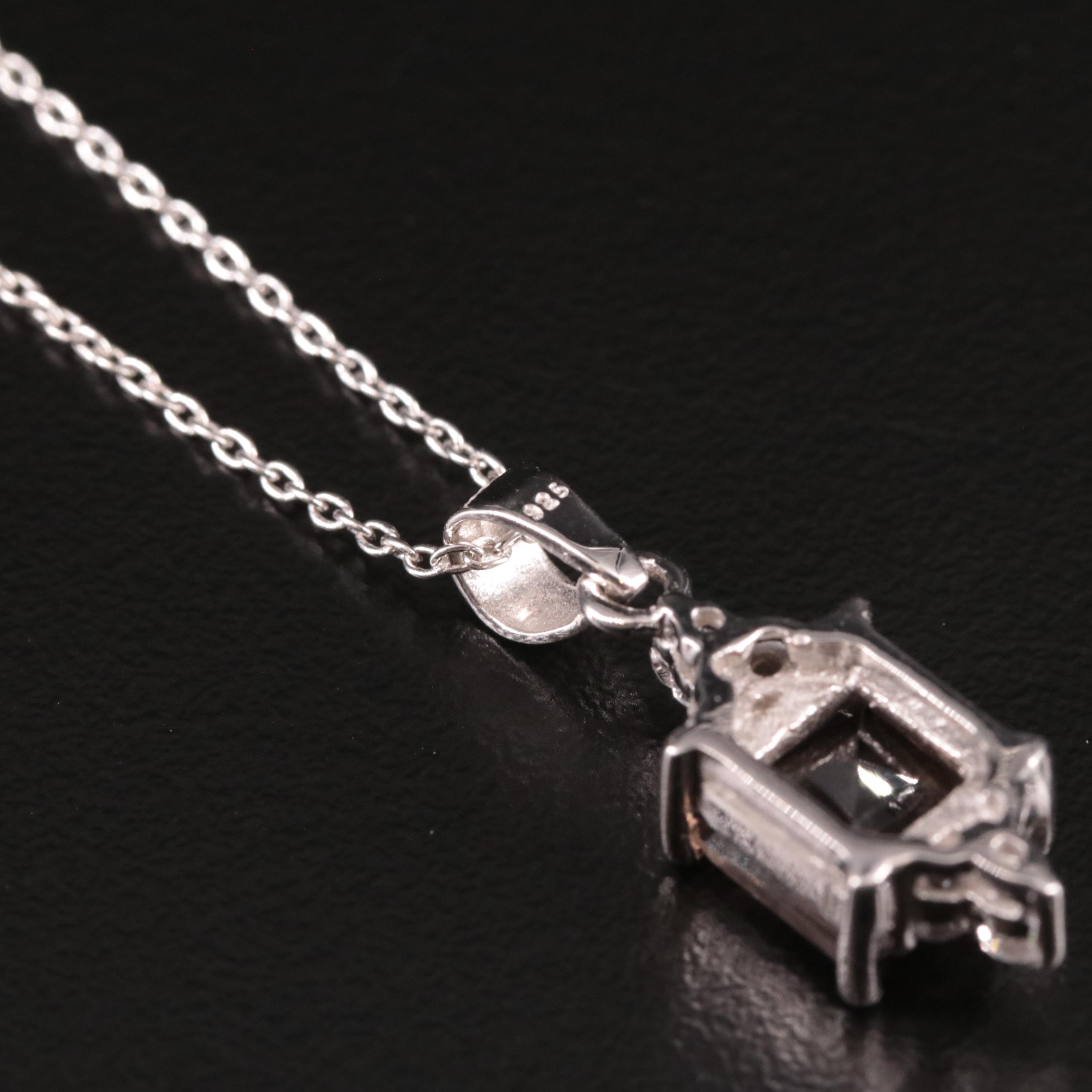 Sterling Smoky Quartz and Cubic Zirconia Pendant Neckalce