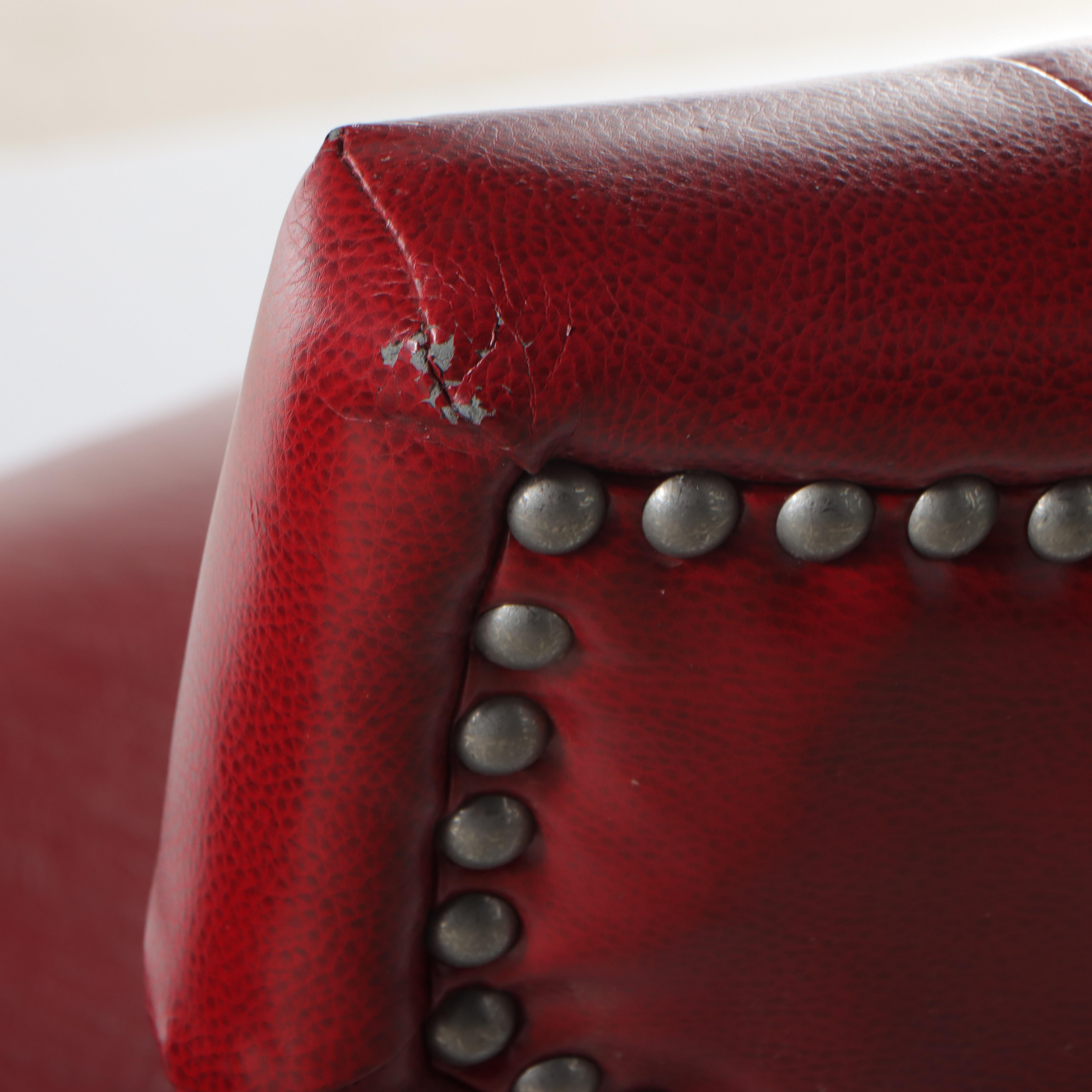 Pair of Bonded Leather and Buttoned-Down Slipper Chairs with Nailheads